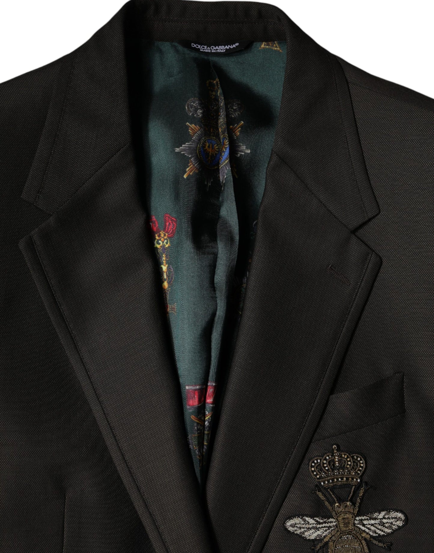 Dolce & Gabbana Black Bee Wool Single Breasted Formal Blazer IT48 / M