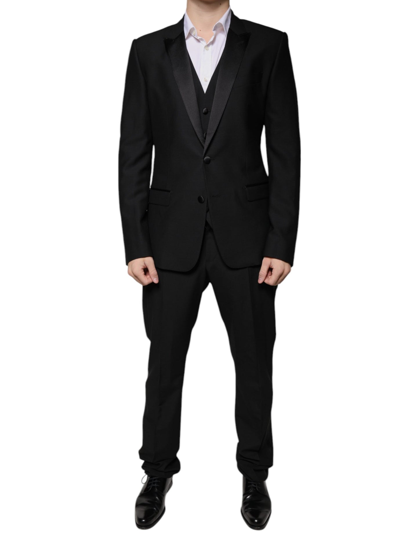 Dolce & Gabbana Black Wool 3 Piece Slim Fit Formal Suit IT50 / L