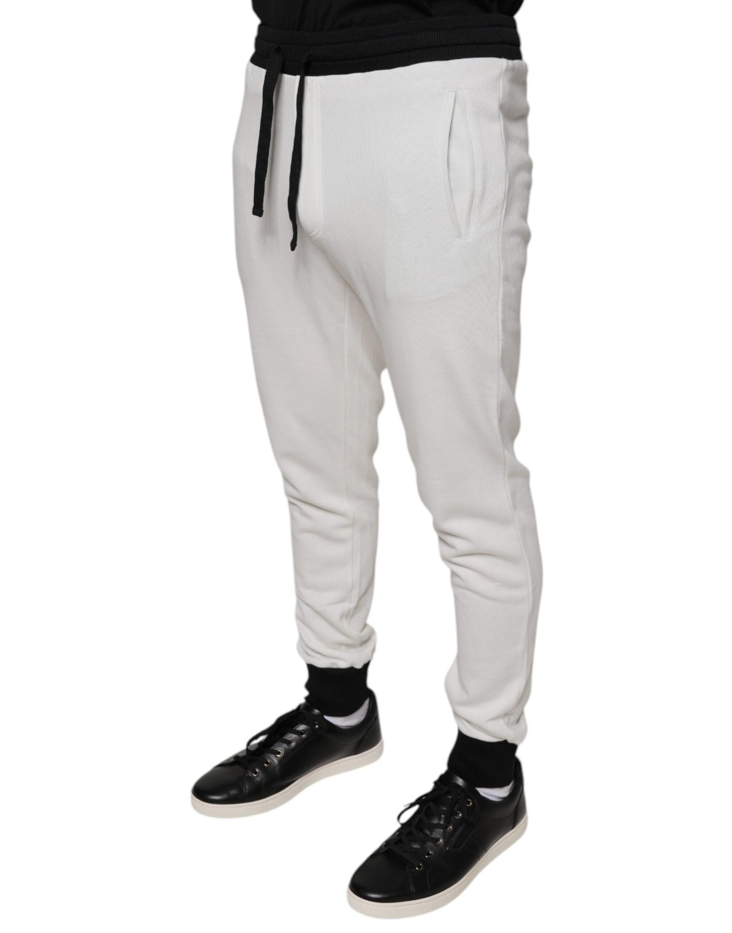 Dolce & Gabbana White Cotton Slim Men Jogger Sweatpants Pants IT46 / S