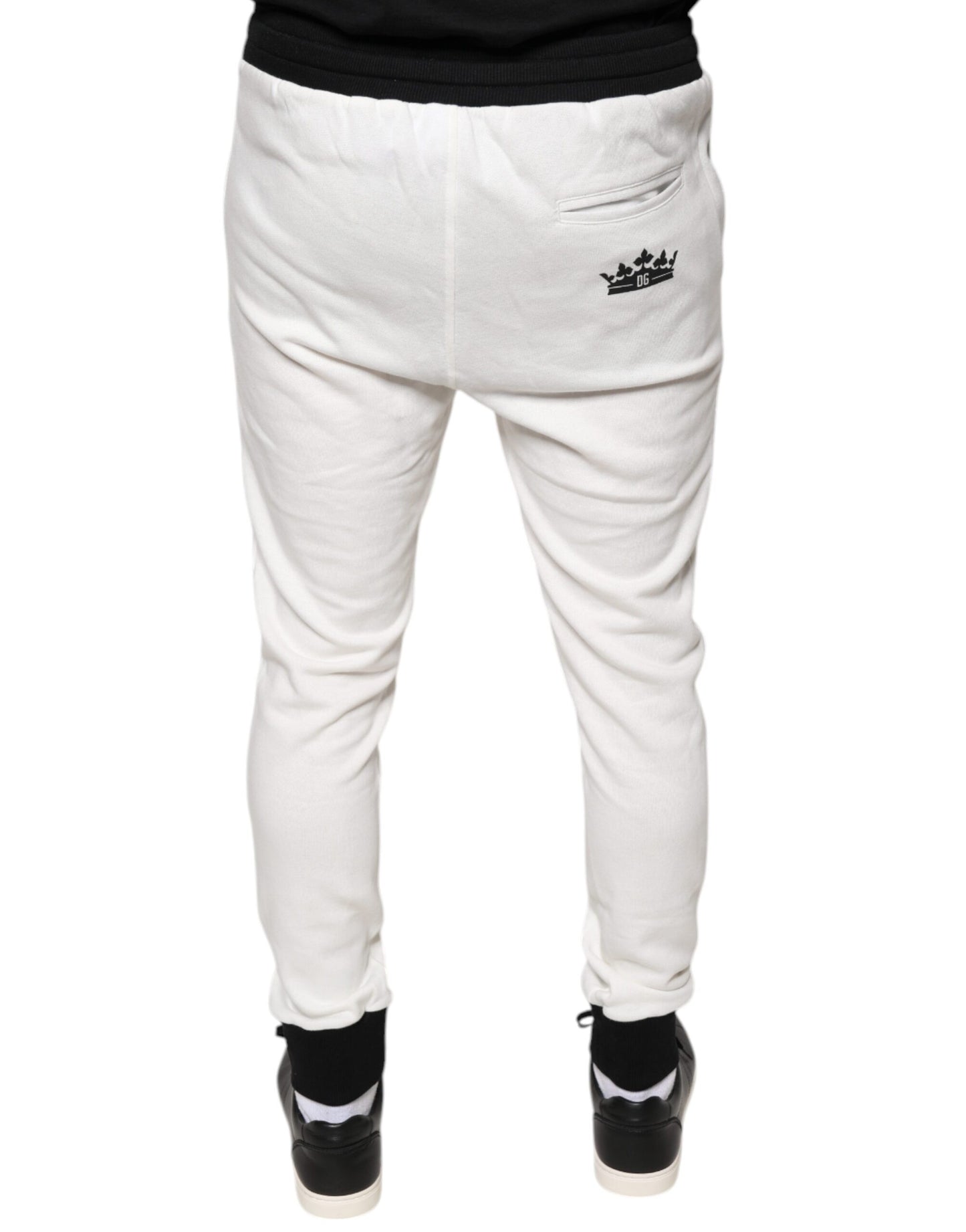 Dolce & Gabbana White Cotton Slim Men Jogger Sweatpants Pants IT46 / S