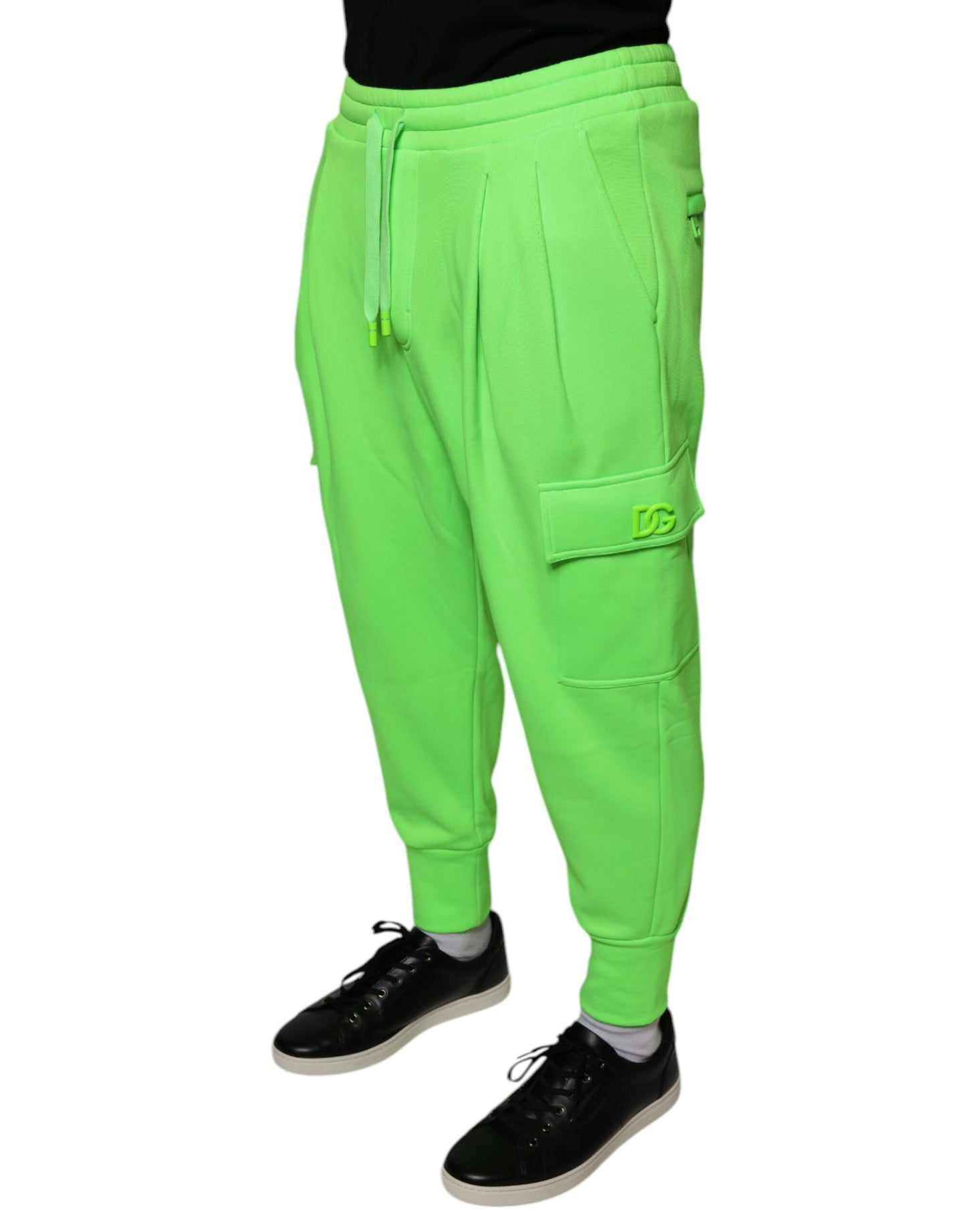 Dolce & Gabbana Neon Green Polyester Cargo Jogger Sweatpants Pants IT44 / XS