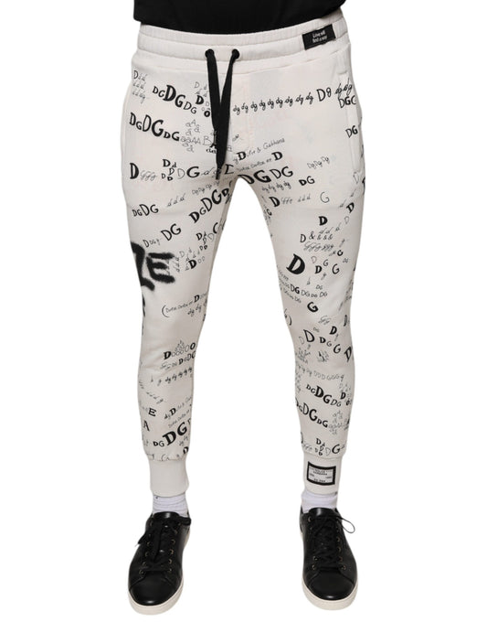 Dolce & Gabbana White Printed Cotton Jogger Sweatpants Pants IT44 / XS