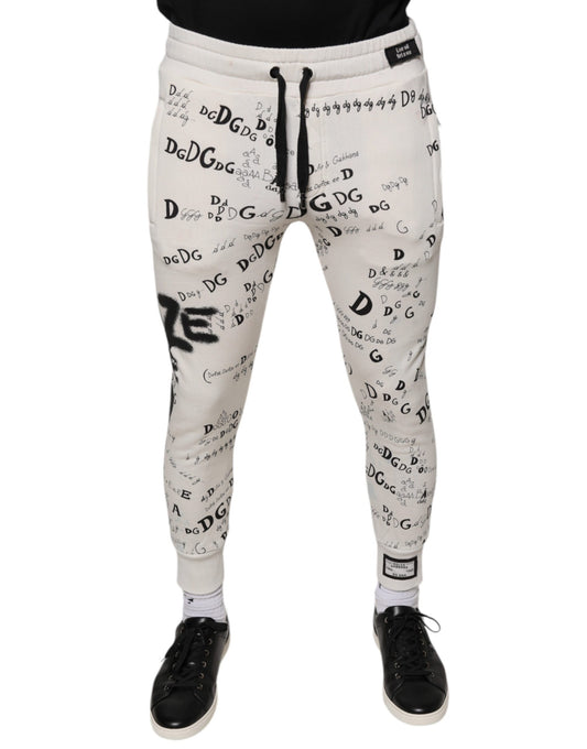 Dolce & Gabbana White Printed Cotton Jogger Sweatpants Pants IT44 / XS