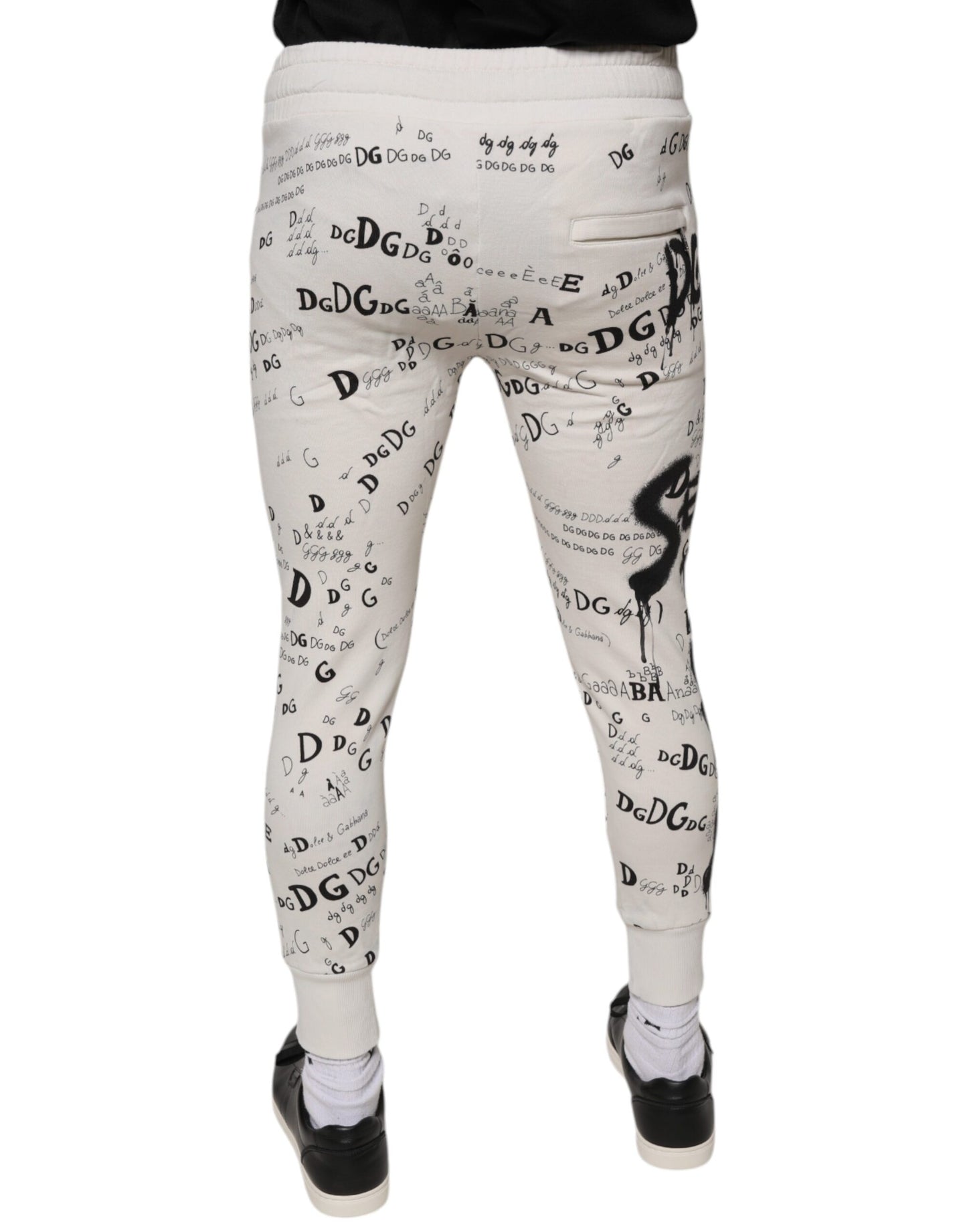 Dolce & Gabbana White Printed Cotton Jogger Sweatpants Pants IT44 / XS