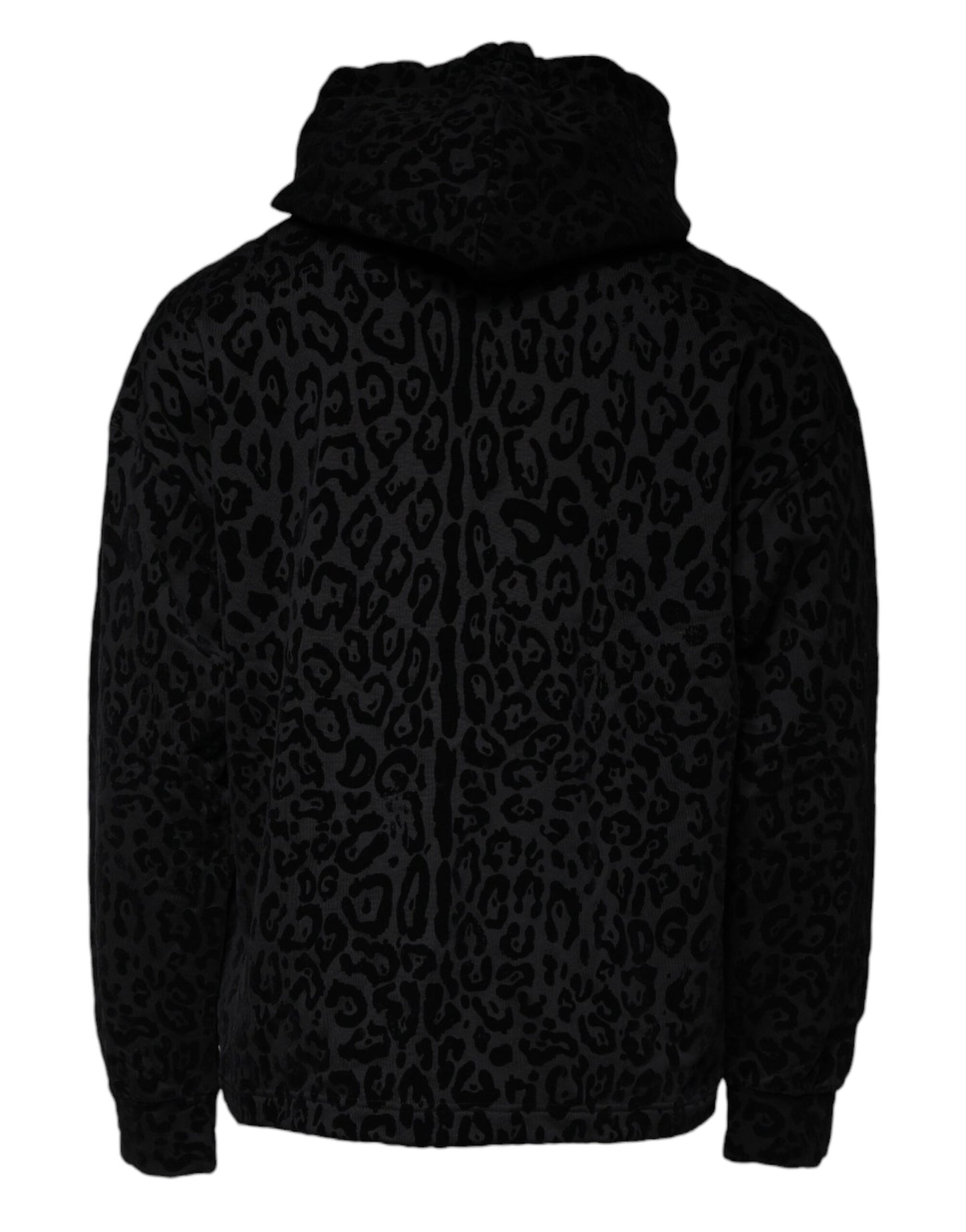 Dolce & Gabbana Black Leopard Cotton Hooded Full Zip Sweater IT48 / M