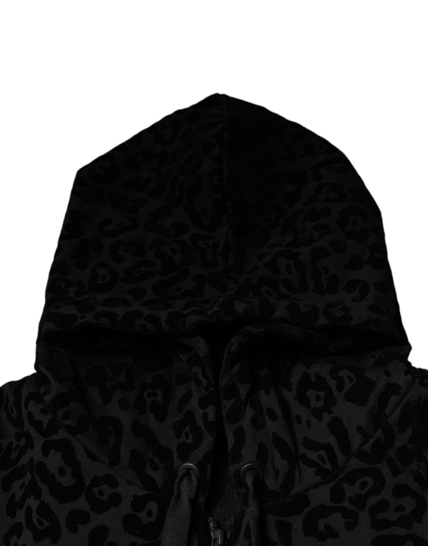 Dolce & Gabbana Black Leopard Cotton Hooded Full Zip Sweater IT48 / M