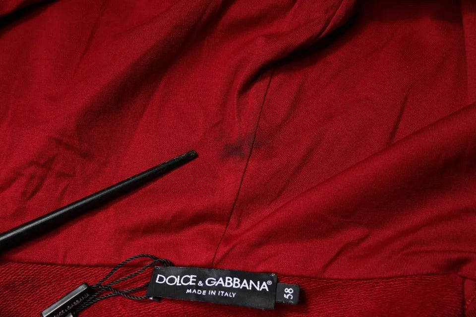 Dolce & Gabbana Red Logo Plaque Hooded Sweatshirt Sweater IT58 | 3XL