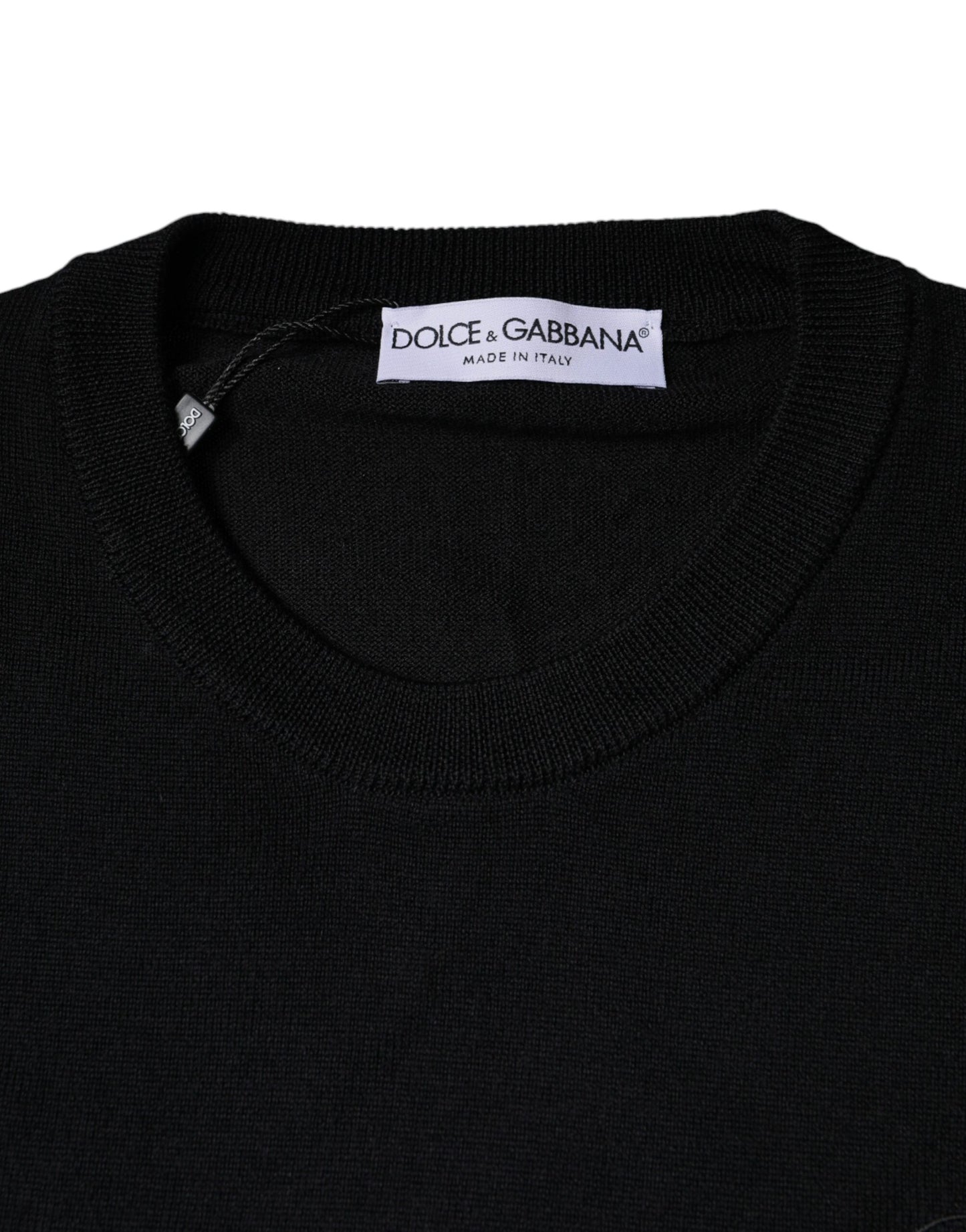 Dolce & Gabbana Black Wool Knit Crew Neck Pullover Sweater IT50 / L