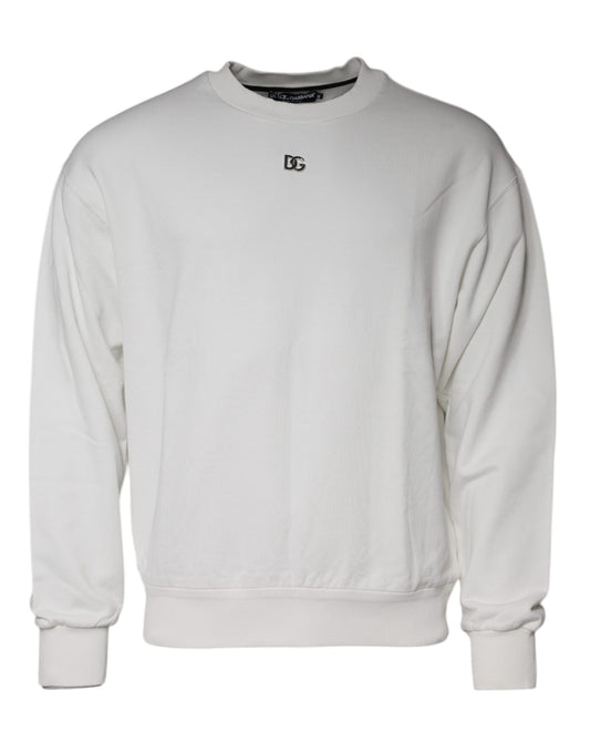 Dolce & Gabbana White Logo Cotton Crew Neck Pullover Sweater IT46 / S