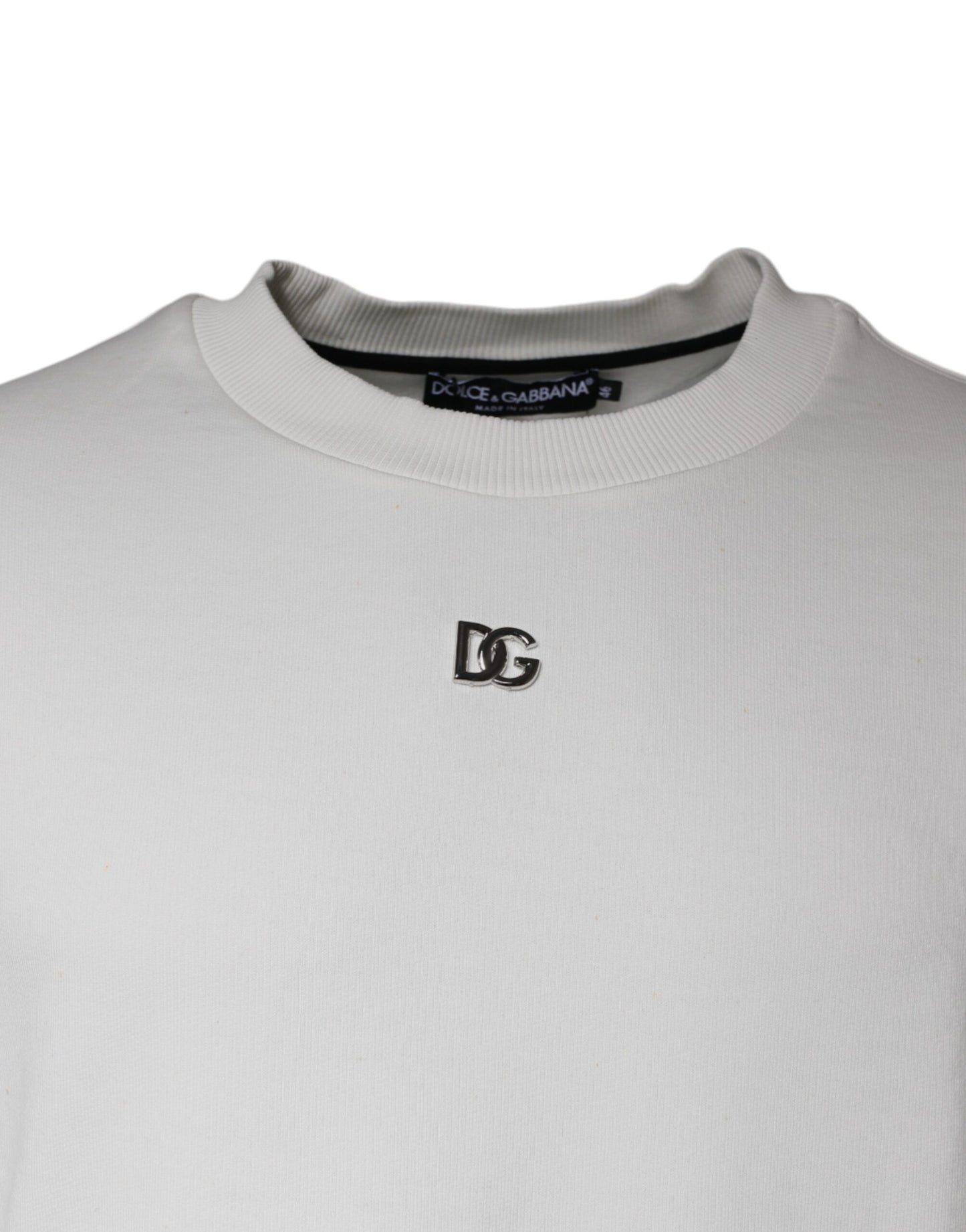 Dolce & Gabbana White Logo Cotton Crew Neck Pullover Sweater IT46 / S