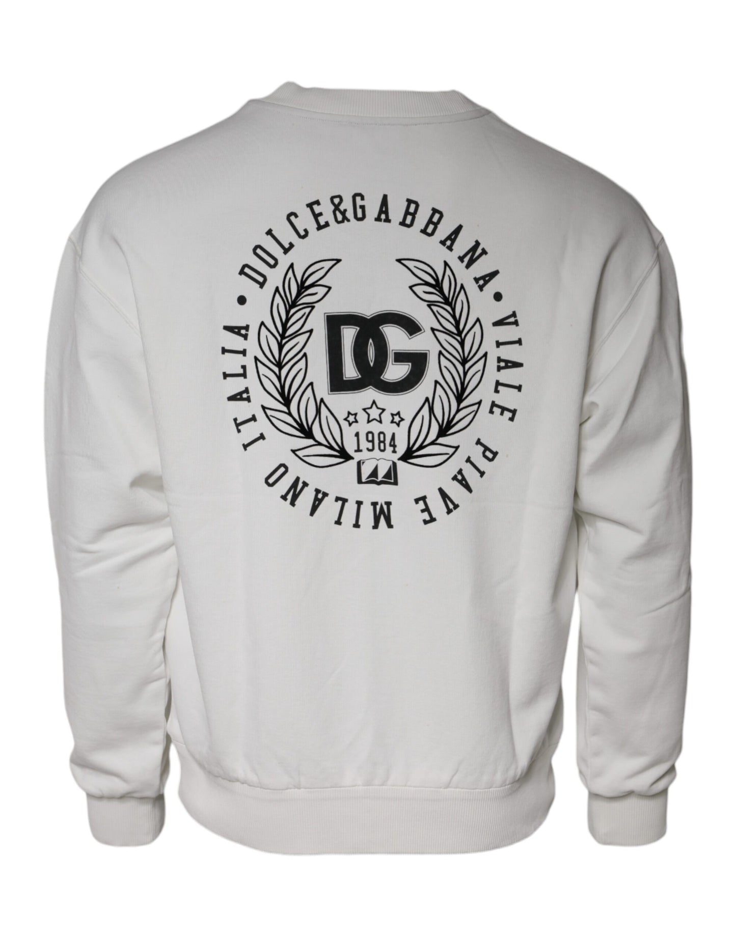 Dolce & Gabbana White Logo Cotton Crew Neck Pullover Sweater IT46 / S