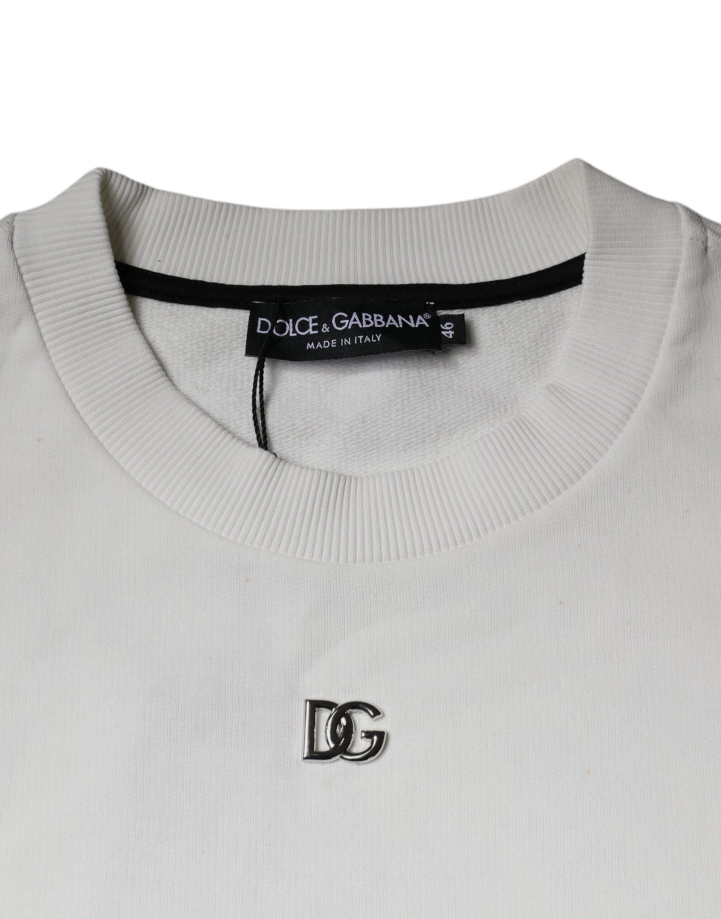 Dolce & Gabbana White Logo Cotton Crew Neck Pullover Sweater IT46 / S