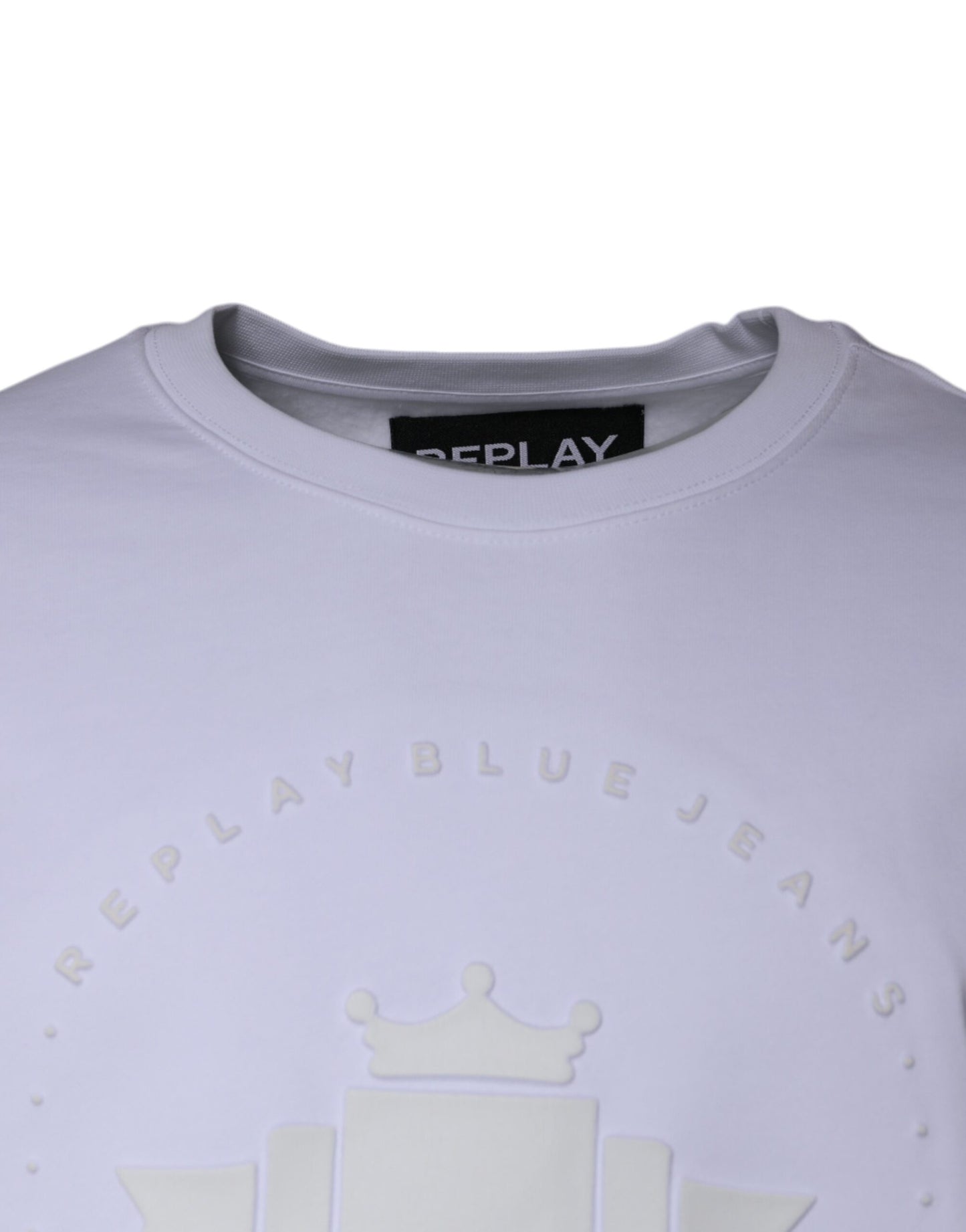 Replay White Embossed Logo Crew Neck Men Sweatshirt Sweater IT56 | XXL