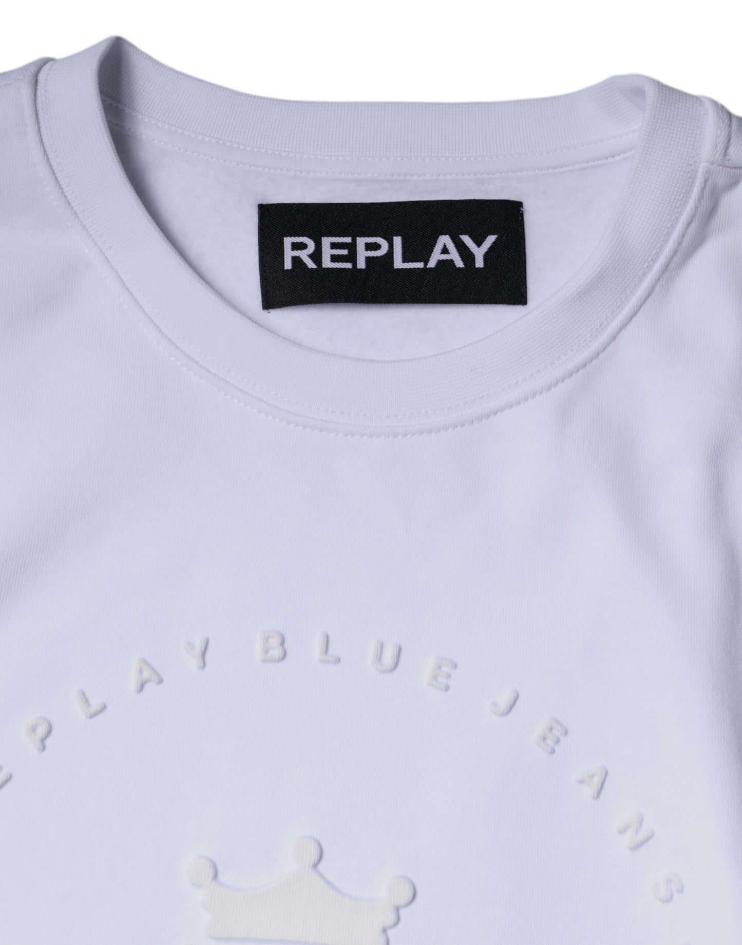 Replay White Embossed Logo Crew Neck Men Sweatshirt Sweater IT56 | XXL