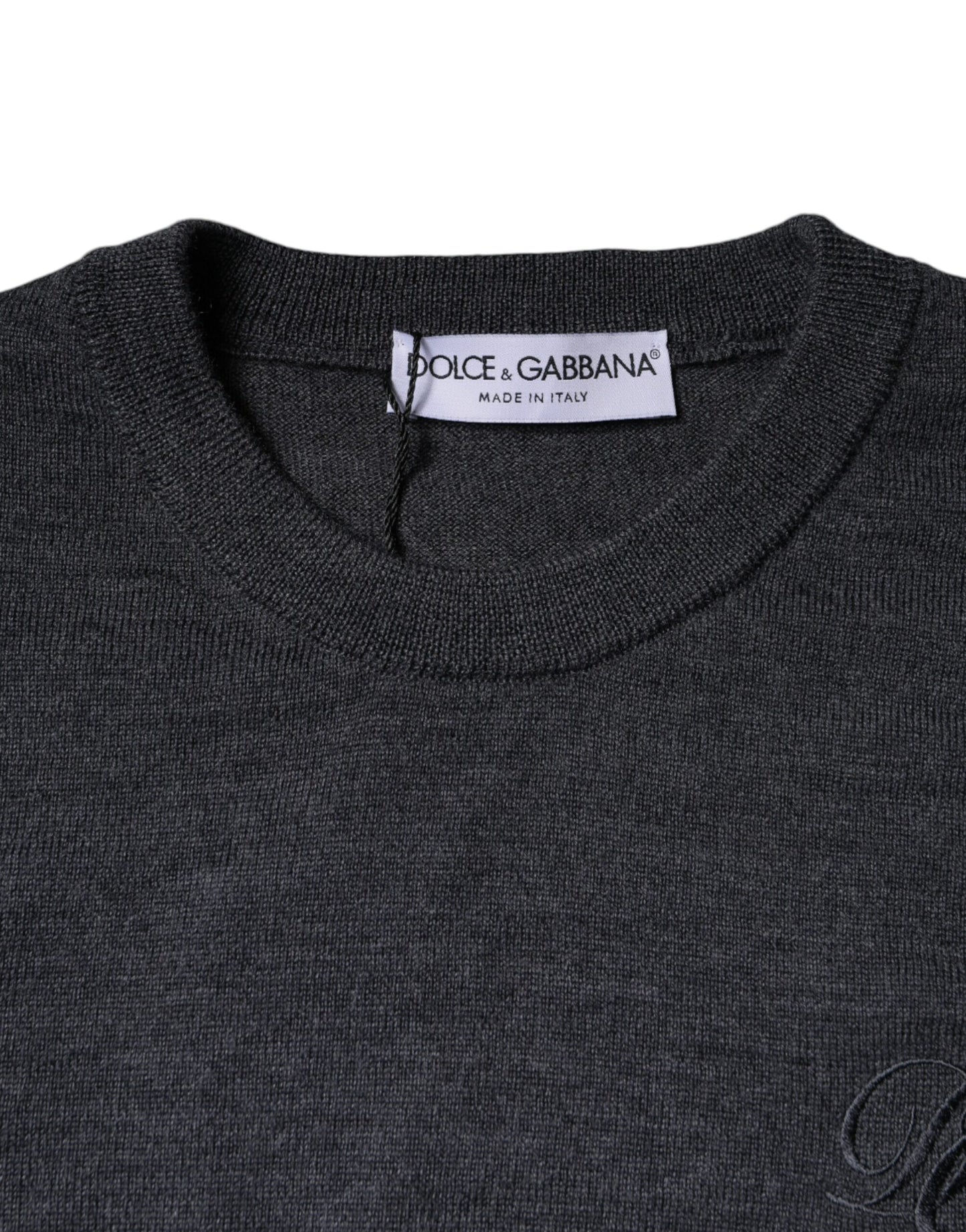 Dolce & Gabbana Dark Gray Wool Crew Neck Pullover Sweater IT46 / S