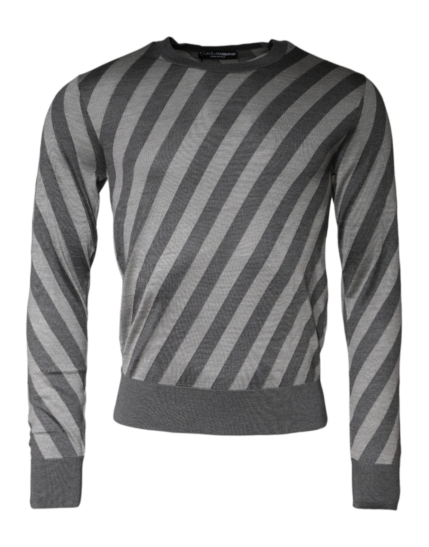 Dolce & Gabbana Gray Stripes Long Sleeve Round Neck Pullover Sweater IT46 / S