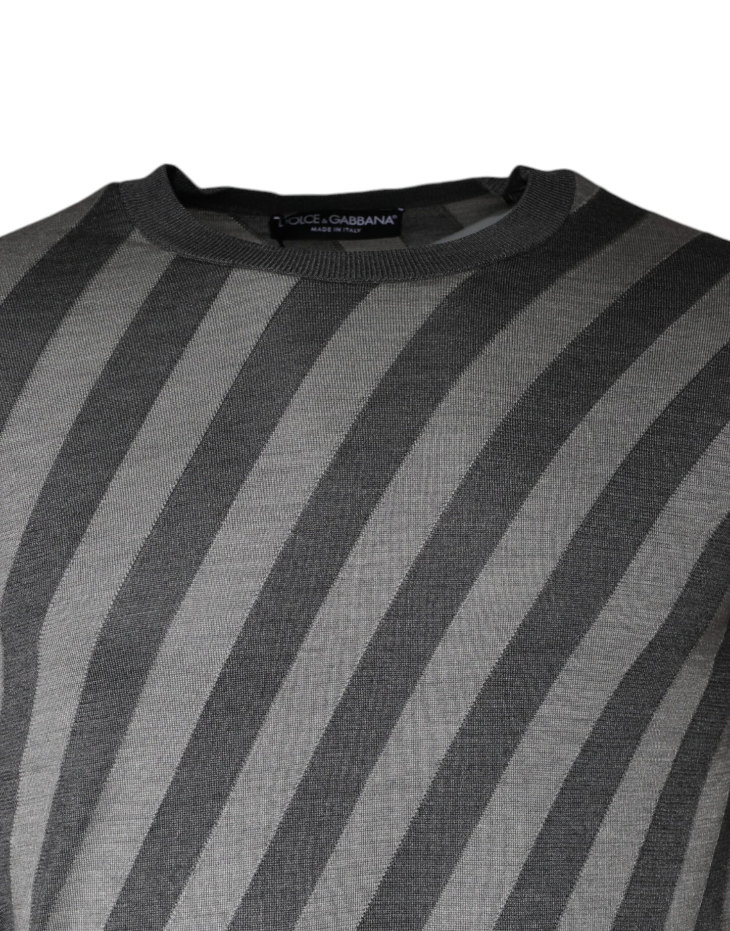 Dolce & Gabbana Gray Stripes Long Sleeve Round Neck Pullover Sweater IT46 / S