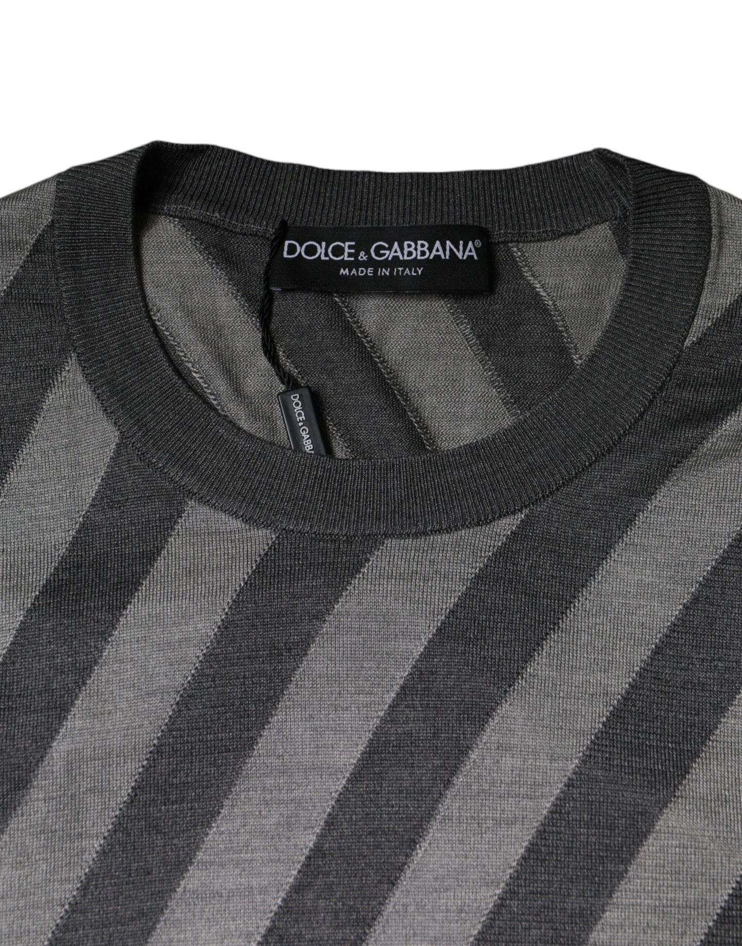 Dolce & Gabbana Gray Stripes Long Sleeve Round Neck Pullover Sweater IT46 / S