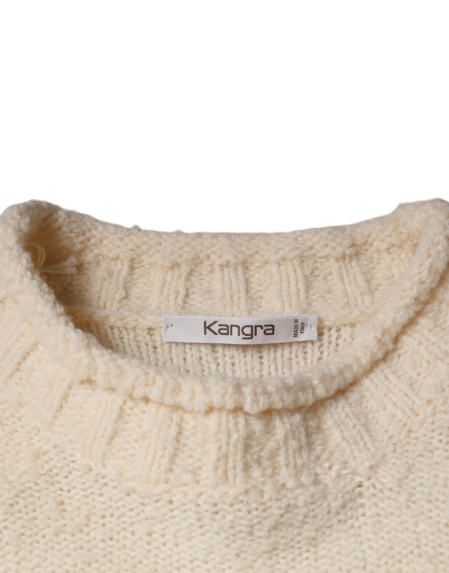 KANGRA Beige Wool Knit Long Sleeve Round Neck Pullover Sweater IT46 | S