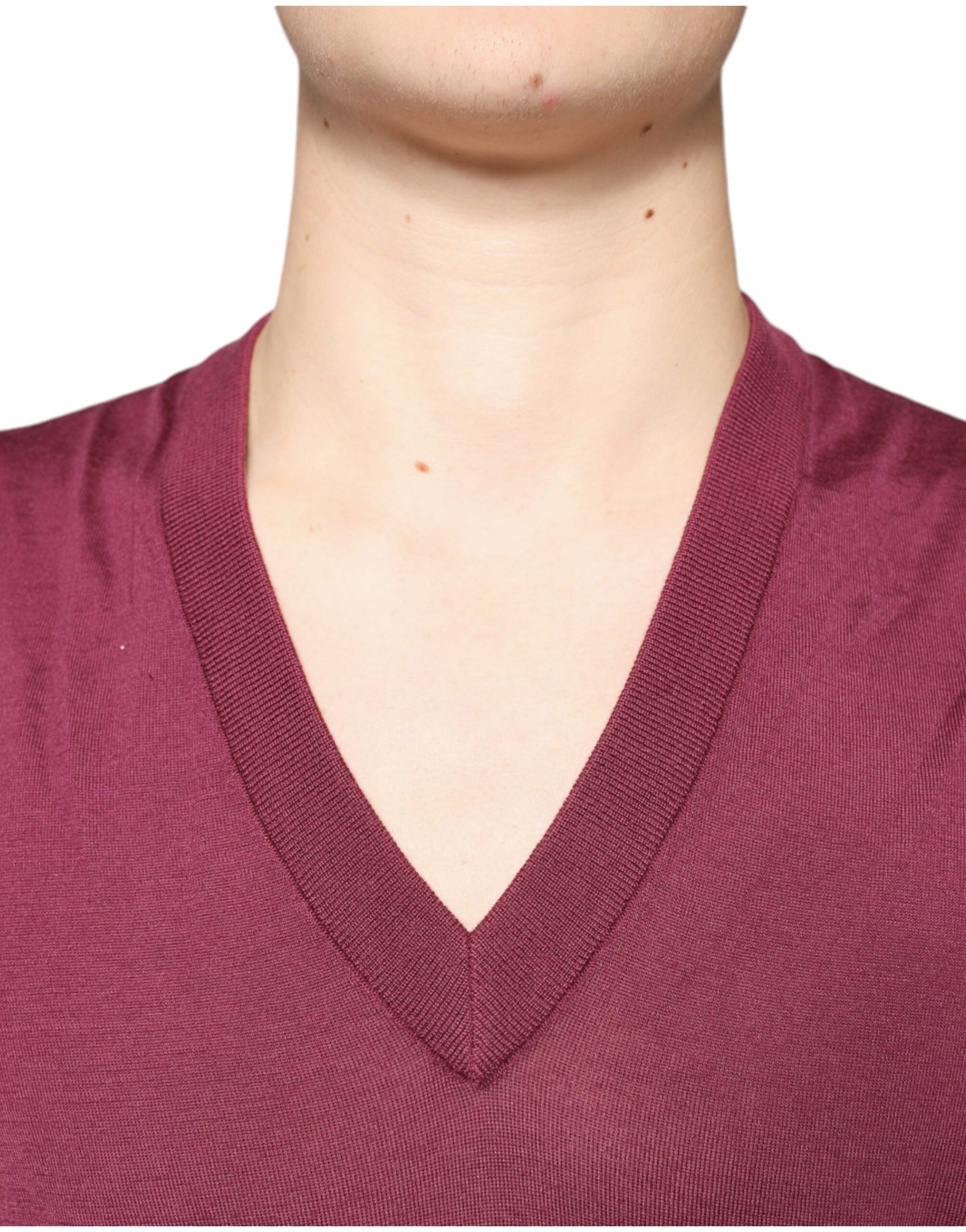 Dolce & Gabbana Maroon Cashmere V-neck Men Pullover Sweater IT54 / XL