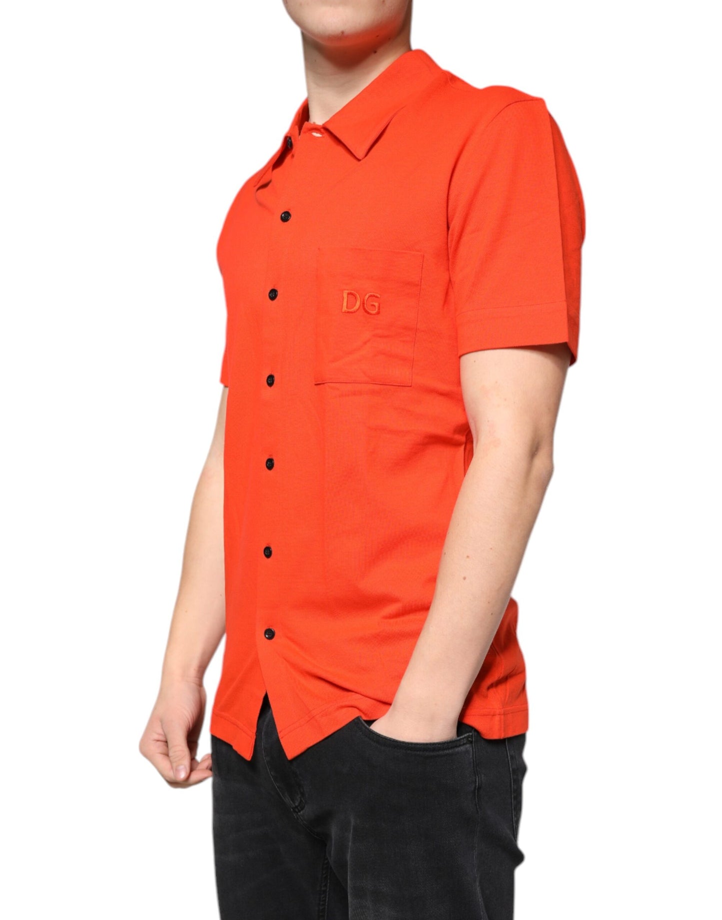 Dolce & Gabbana Orange Cotton Button Down Casual Polo Shirt