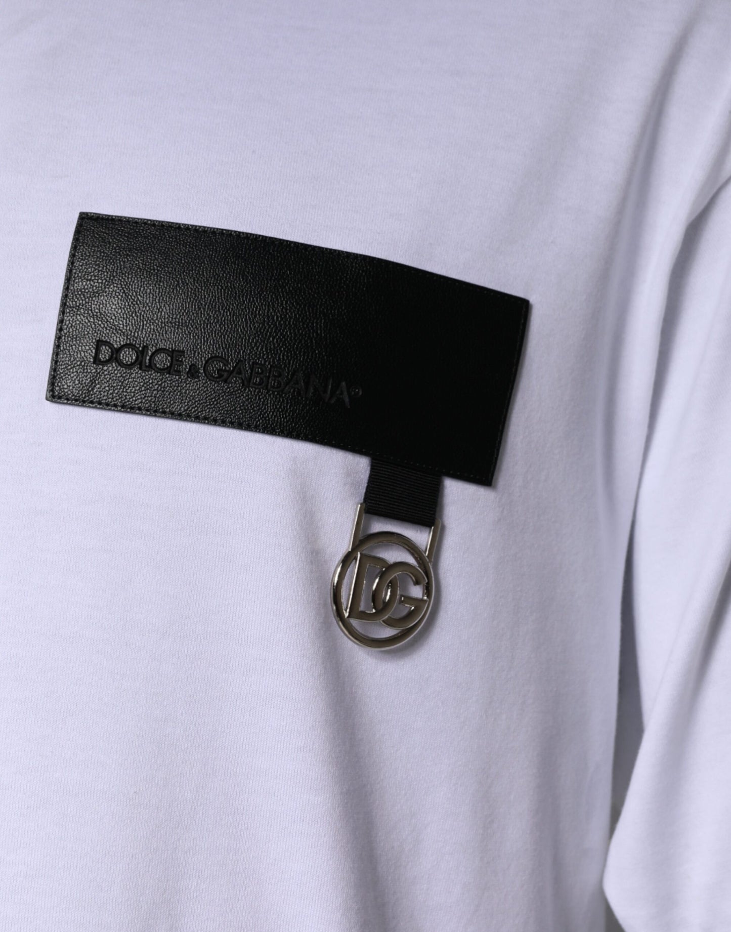 Dolce & Gabbana White Logo Patch Cotton Crew Neck T-shirt IT50 / L