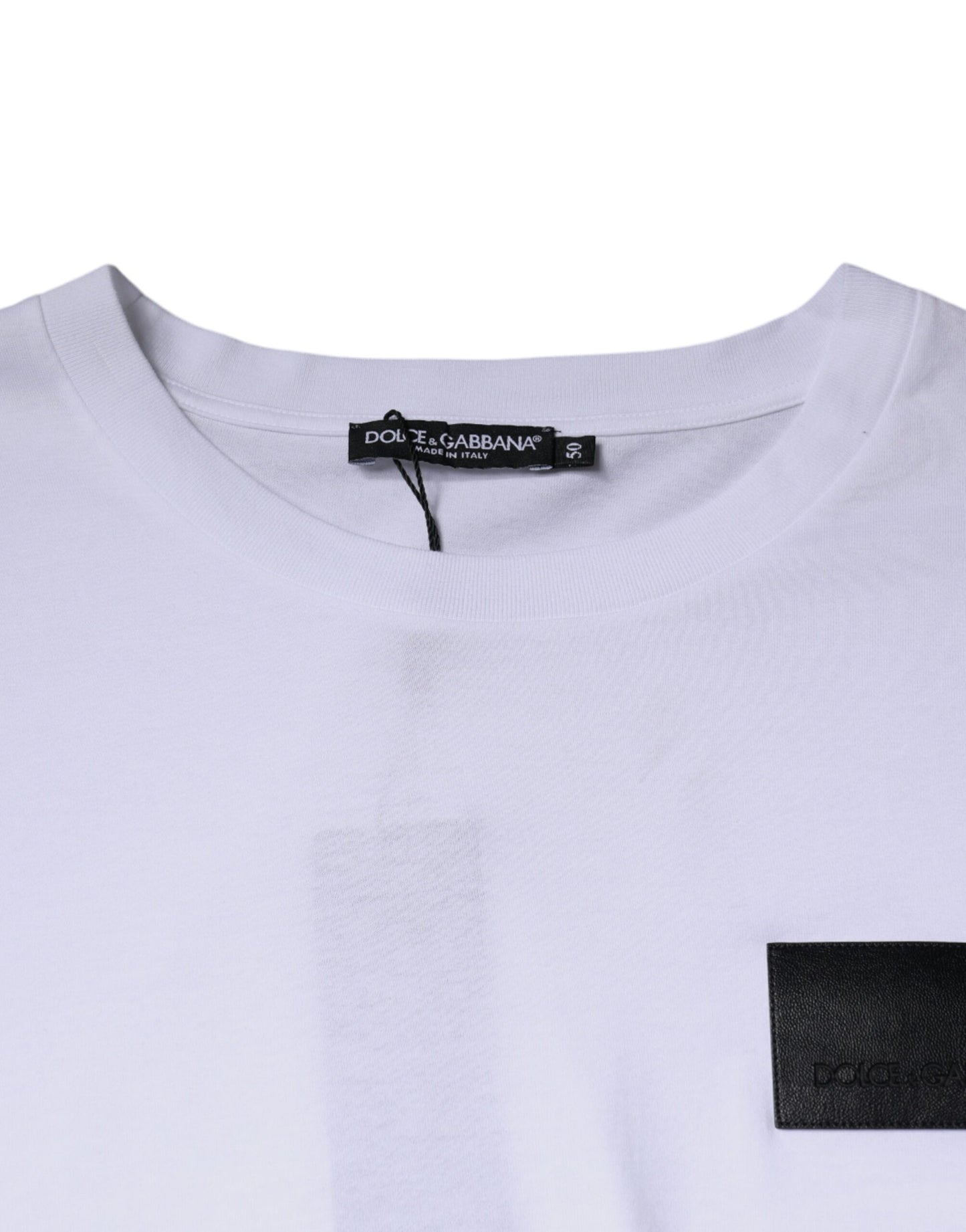 Dolce & Gabbana White Logo Patch Cotton Crew Neck T-shirt IT50 / L