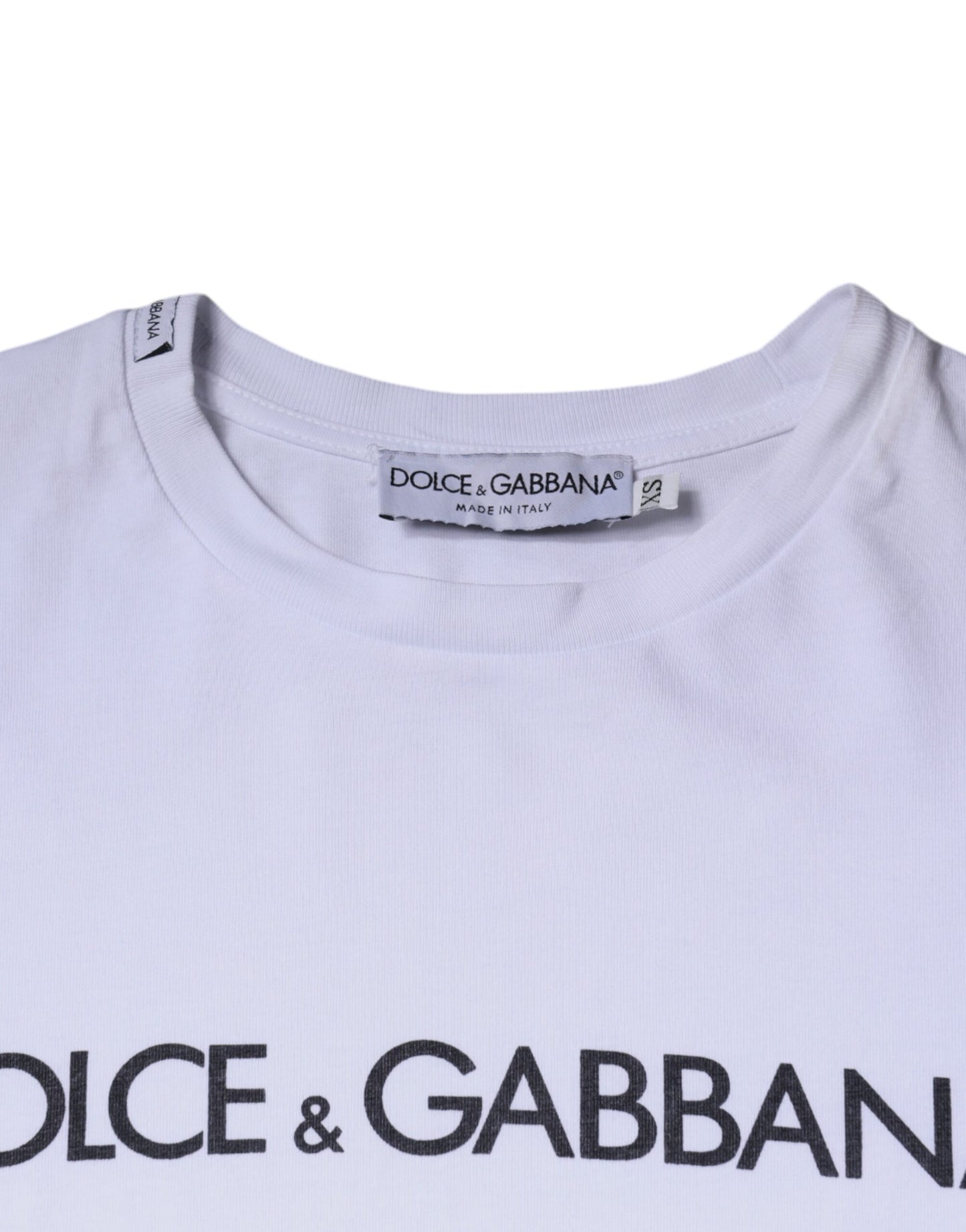 Dolce & Gabbana White Logo Print Cotton Crew Neck T-shirt IT44 / XS