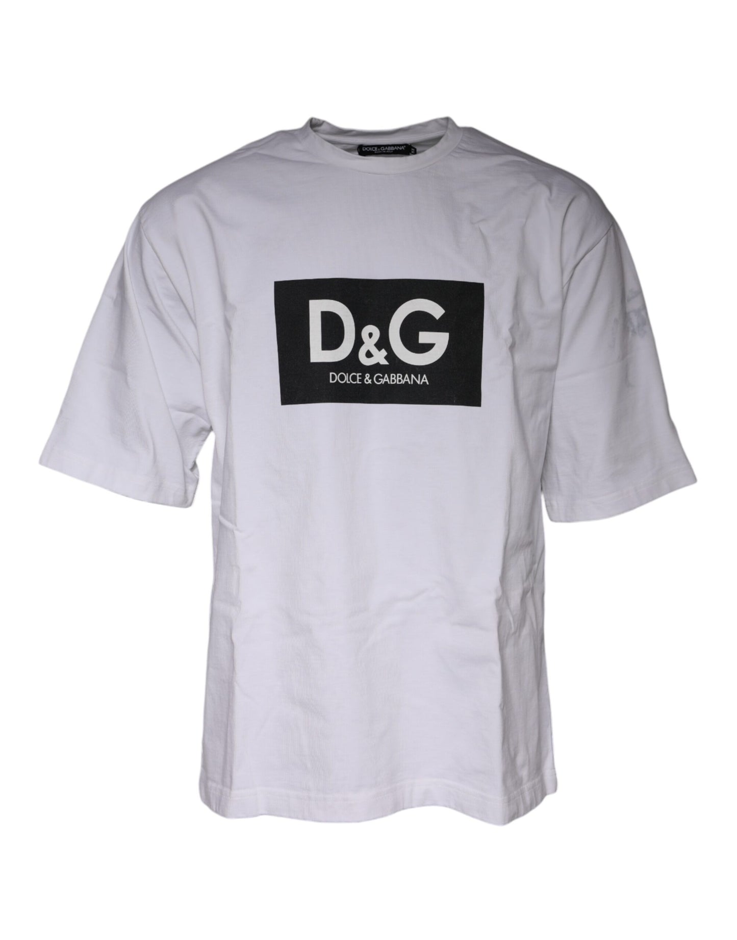 Dolce & Gabbana White Logo Print Cotton Crew Neck T-shirt IT52 / XL