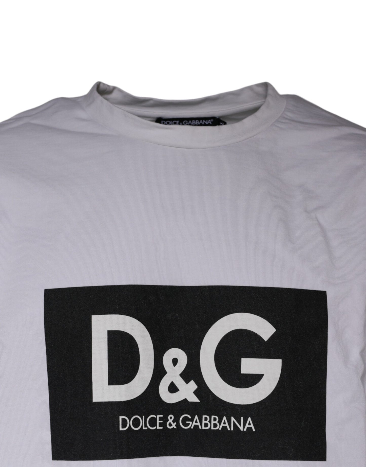 Dolce & Gabbana White Logo Print Cotton Crew Neck T-shirt IT52 / XL