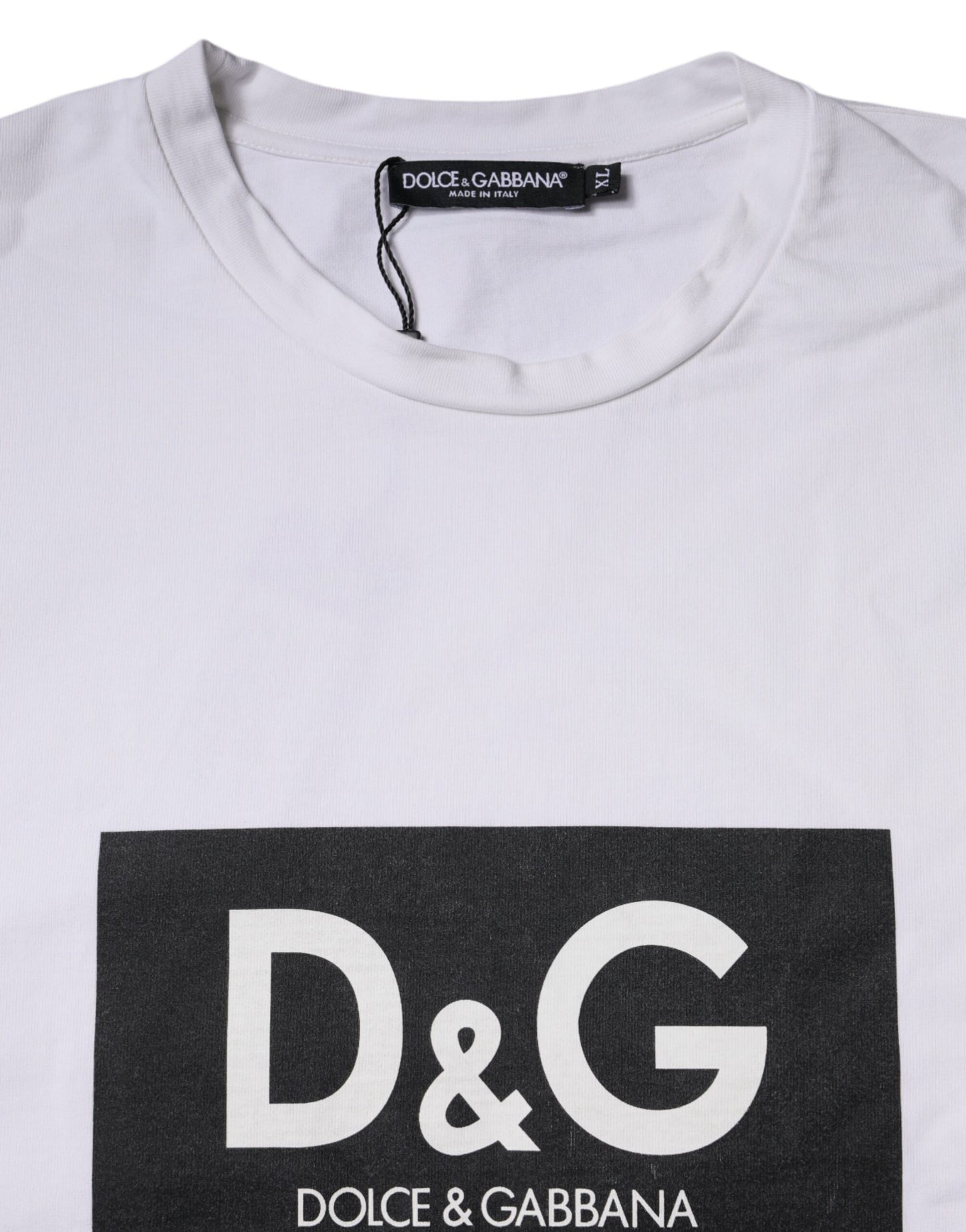 Dolce & Gabbana White Logo Print Cotton Crew Neck T-shirt IT52 / XL