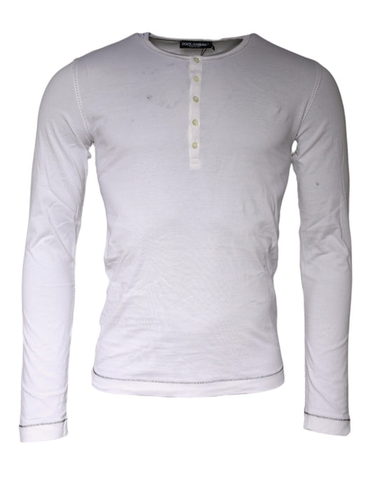 Dolce & Gabbana White Cotton Buttoned Long Sleeves T-shirt IT46 / S