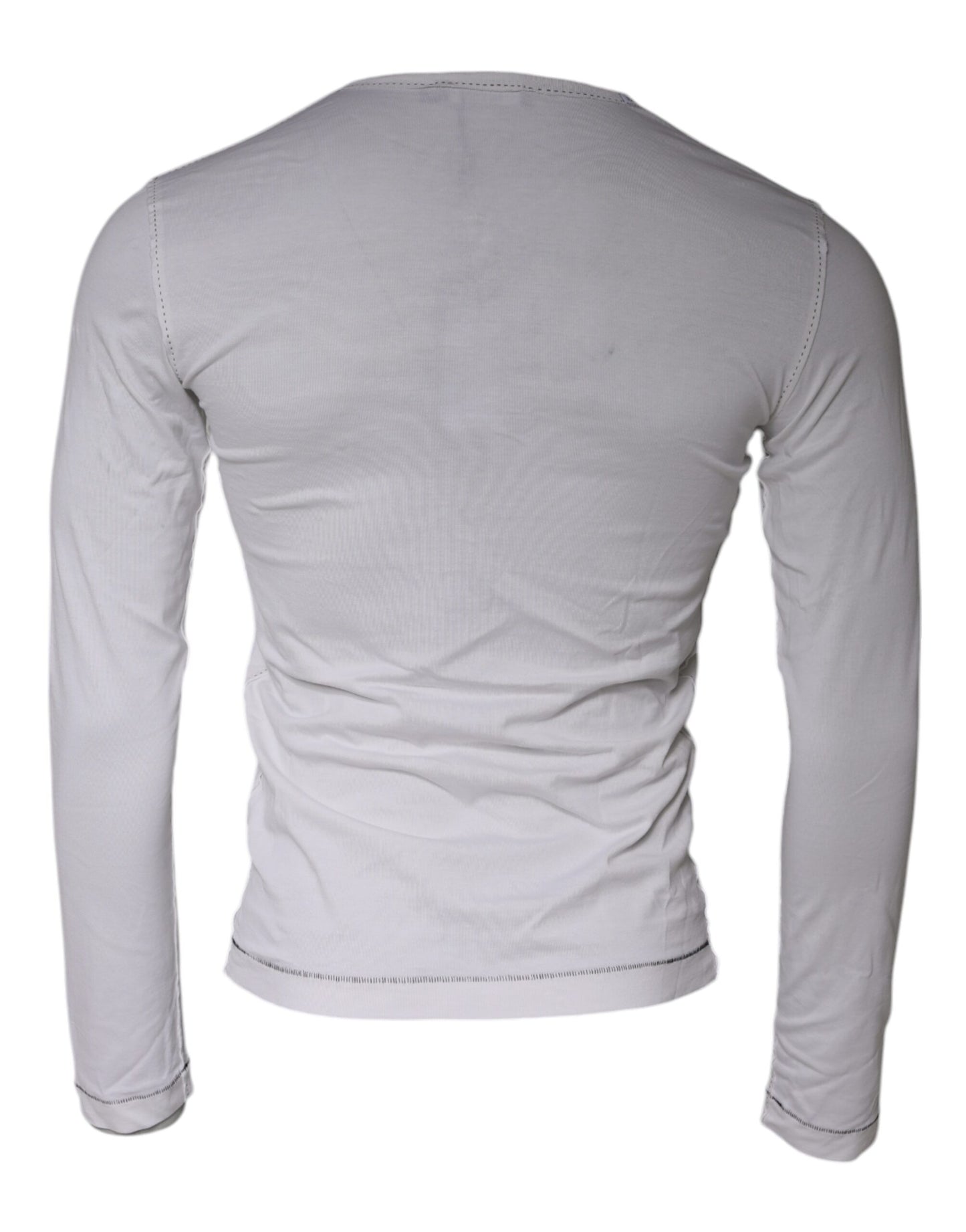 Dolce & Gabbana White Cotton Buttoned Long Sleeves T-shirt IT46 / S