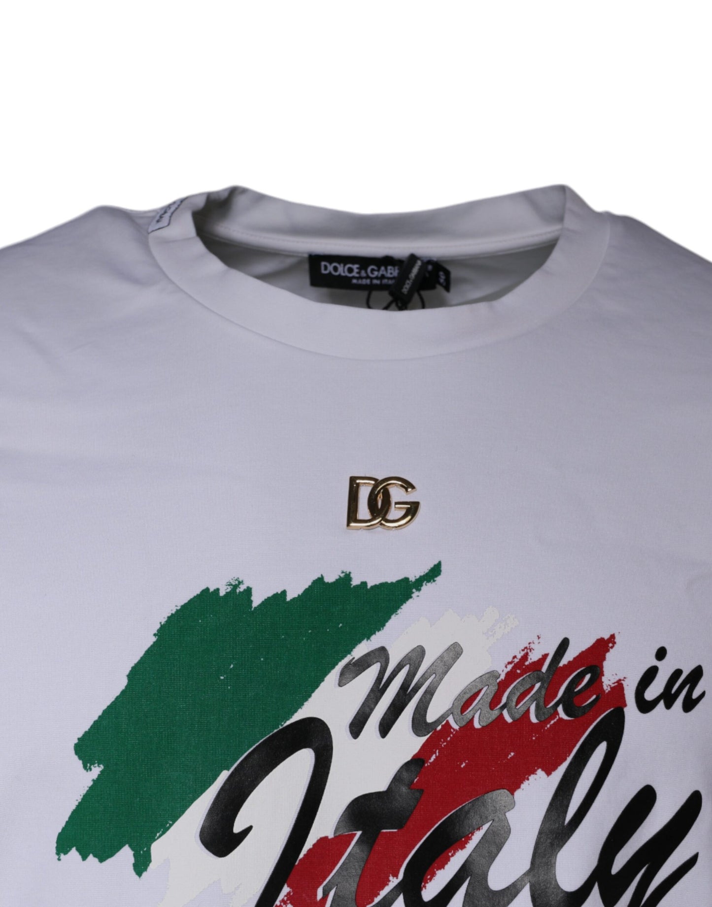 Dolce & Gabbana White Graphic Print Cotton Crew Neck T-shirt IT50 / L