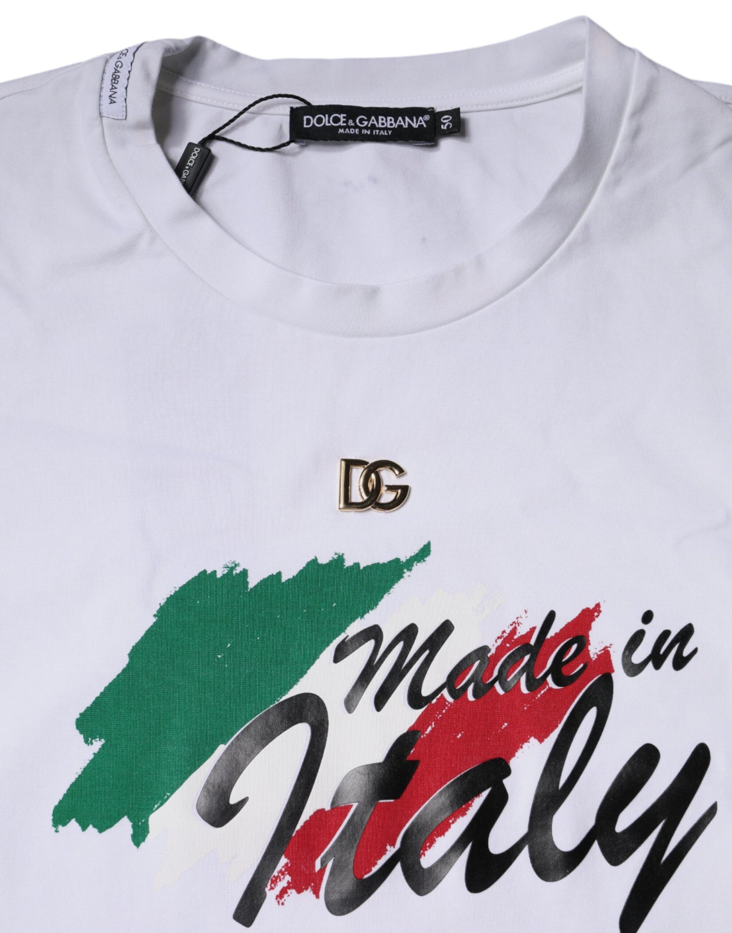 Dolce & Gabbana White Graphic Print Cotton Crew Neck T-shirt IT50 / L