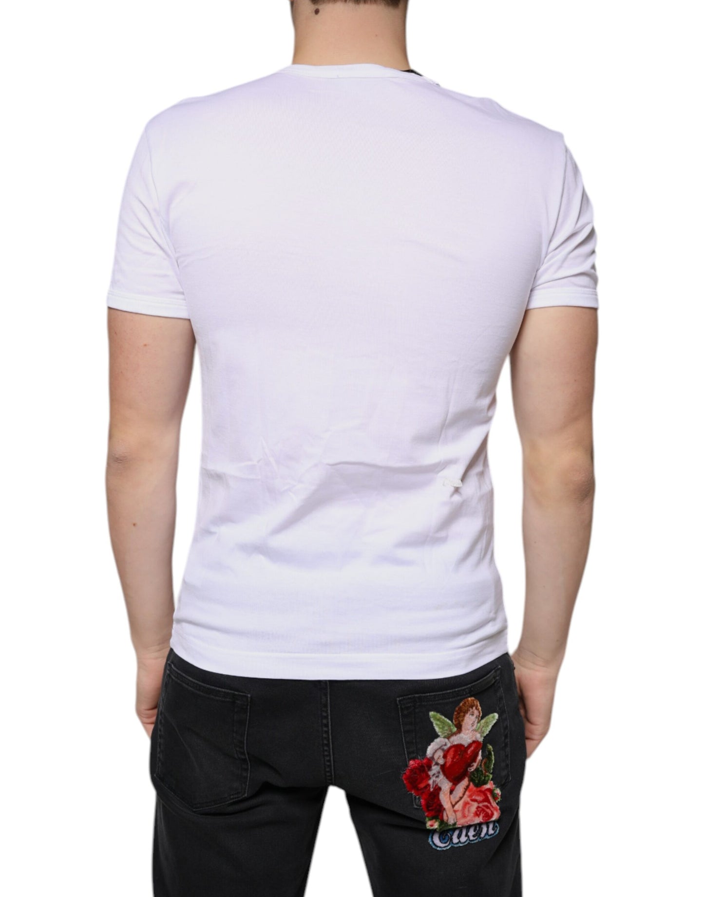 Dolce & Gabbana White Cotton V-neck Short Sleeves T-shirt IT44 / XS