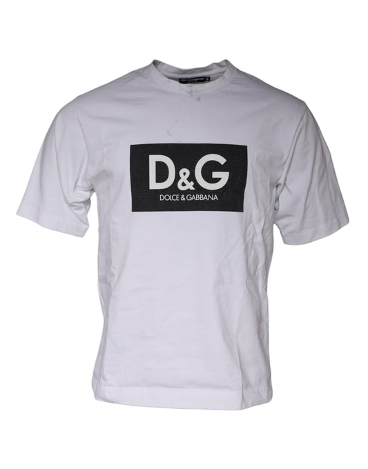 Dolce & Gabbana White Logo Print Cotton Crew Neck T- shirt IT44 / XS