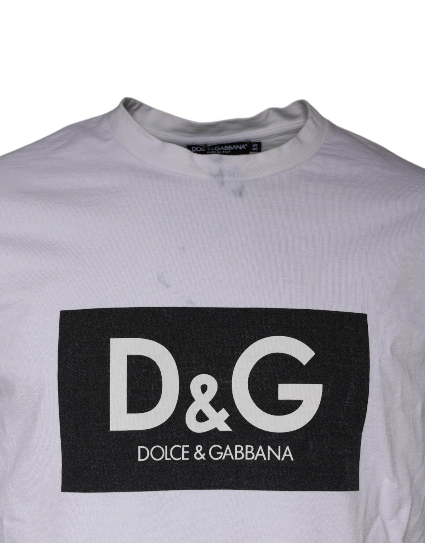 Dolce & Gabbana White Logo Print Cotton Crew Neck T- shirt IT44 / XS