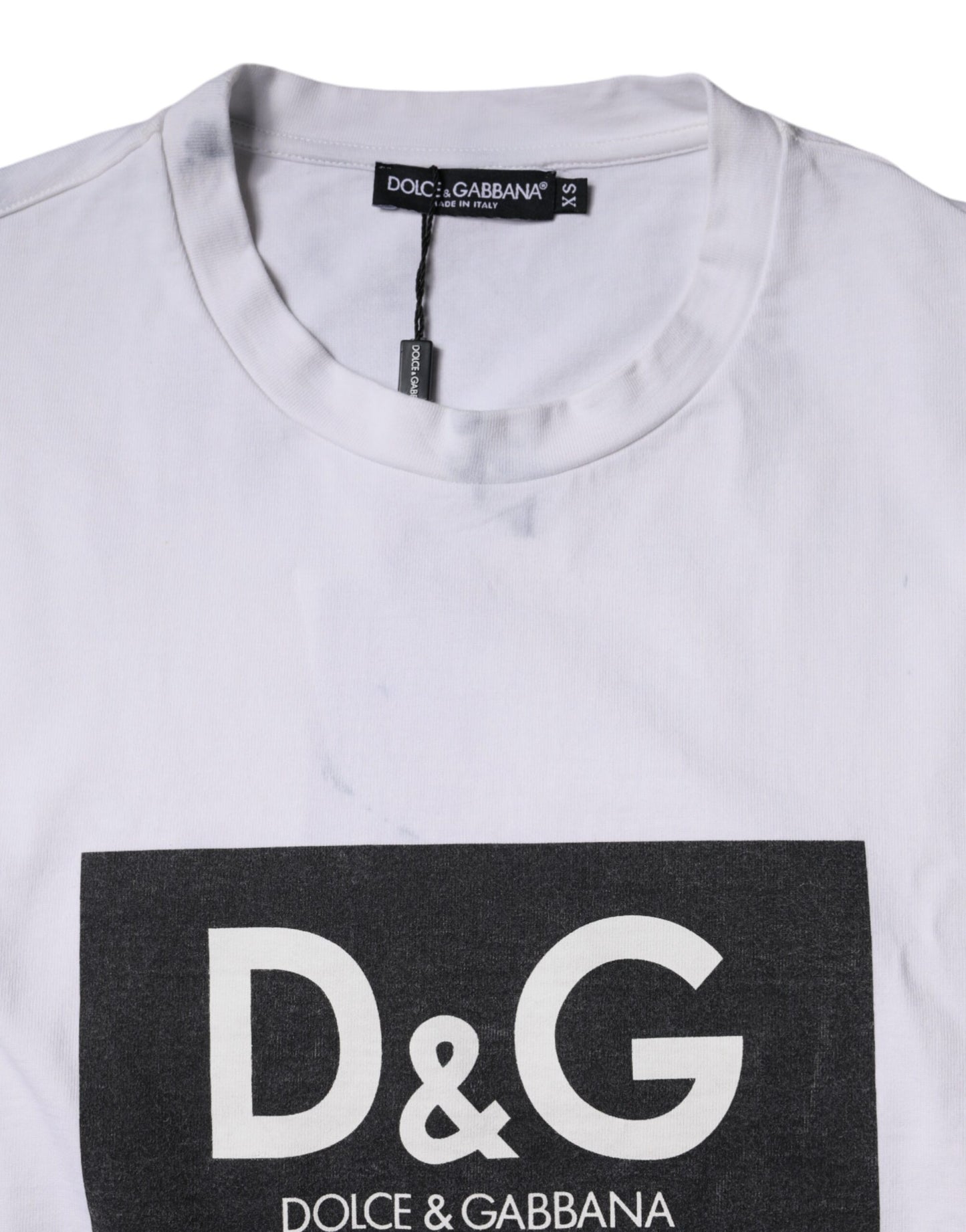 Dolce & Gabbana White Logo Print Cotton Crew Neck T- shirt IT44 / XS