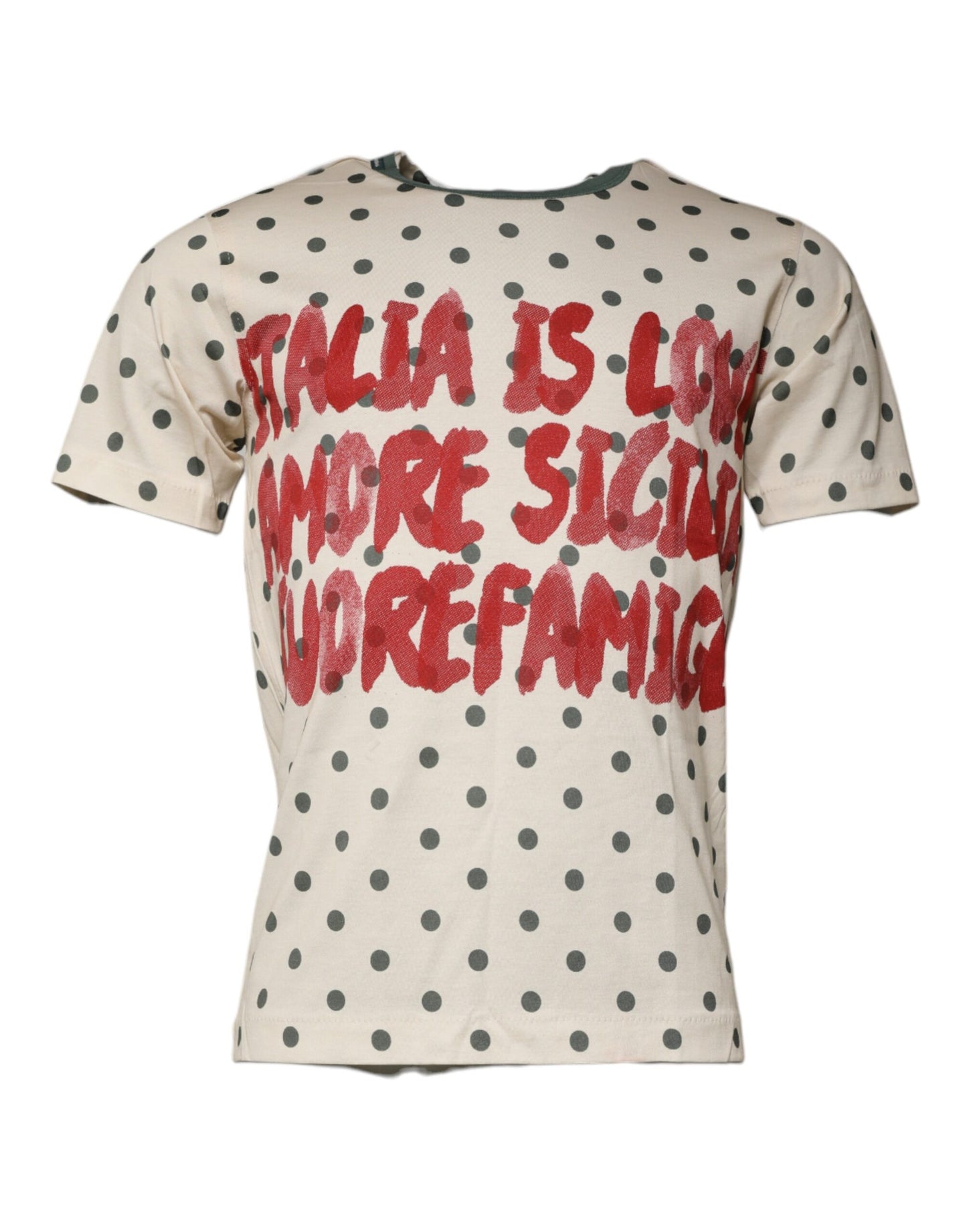 Dolce & Gabbana Beige Graphic Print Polka Dot Cotton T-shirt IT44 / XS