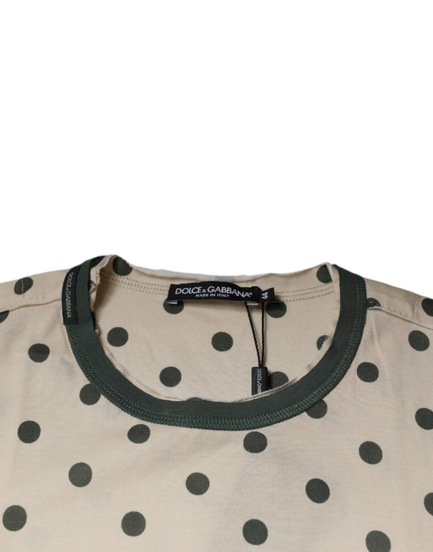 Dolce & Gabbana Beige Graphic Print Polka Dot Cotton T-shirt IT44 / XS