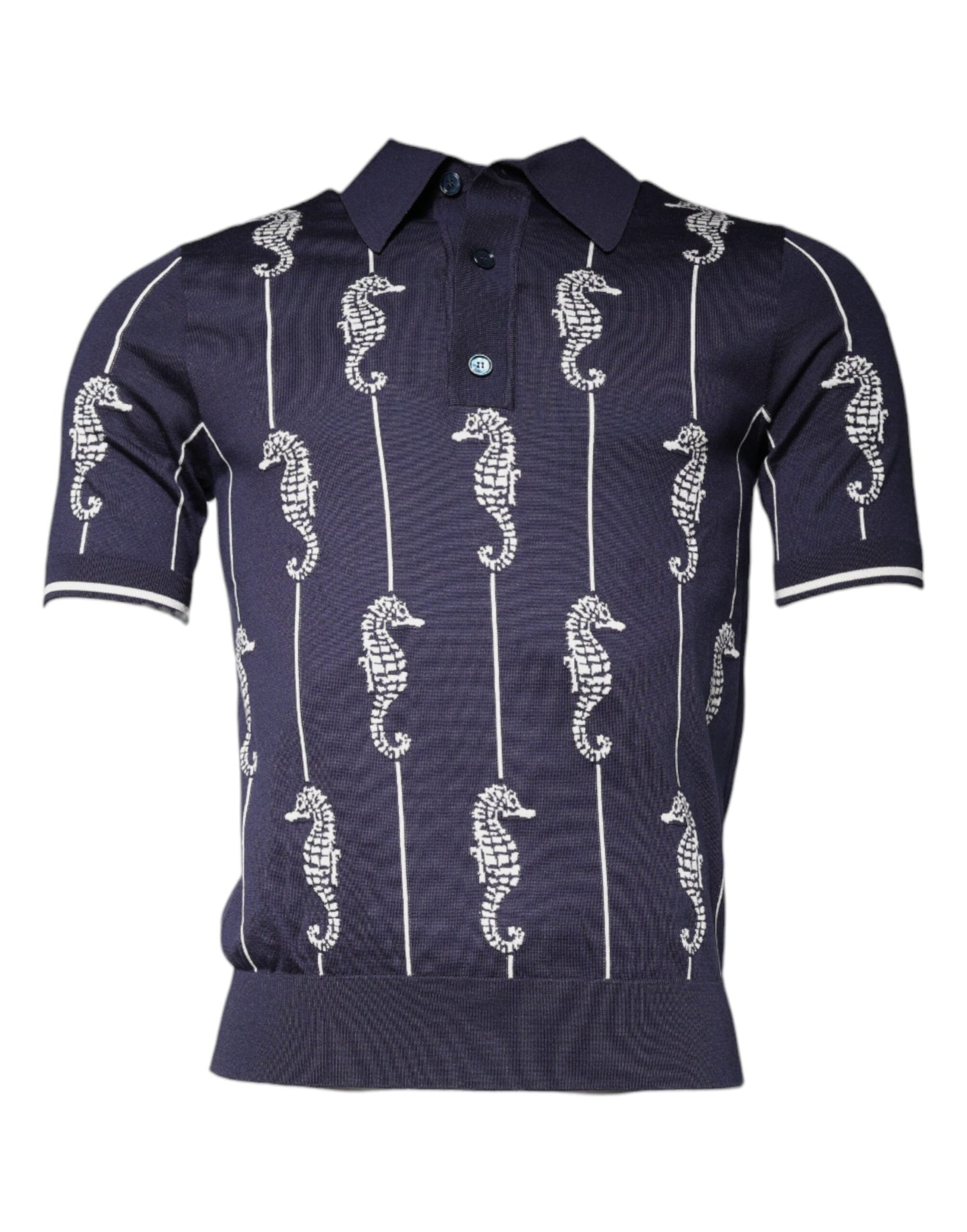 Dolce & Gabbana Dark Blue Sea Horse Collared Polo T-shirt IT46 / S