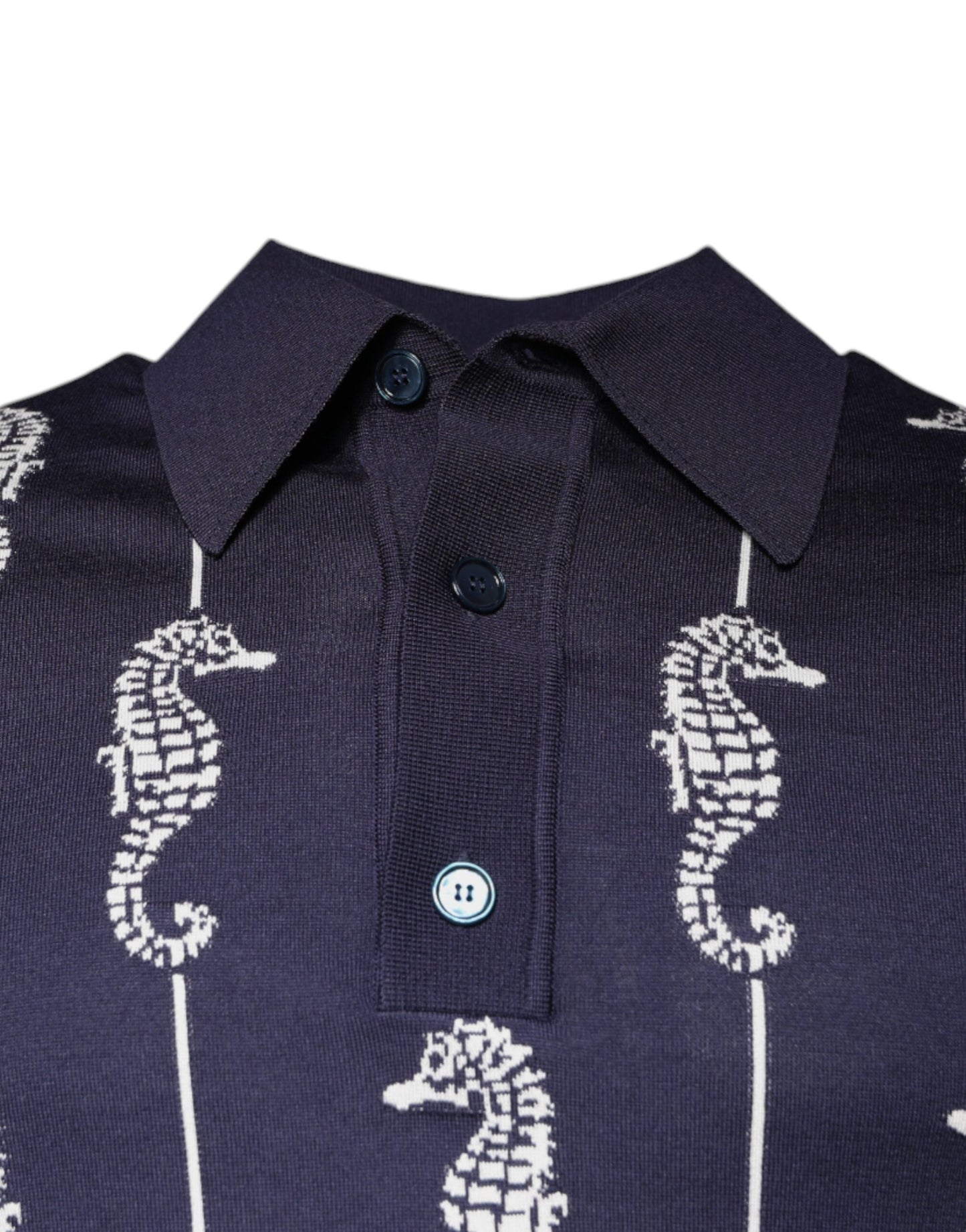 Dolce & Gabbana Dark Blue Sea Horse Collared Polo T-shirt IT46 / S