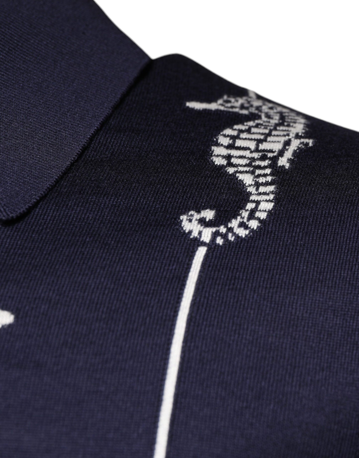 Dolce & Gabbana Dark Blue Sea Horse Collared Polo T-shirt IT46 / S