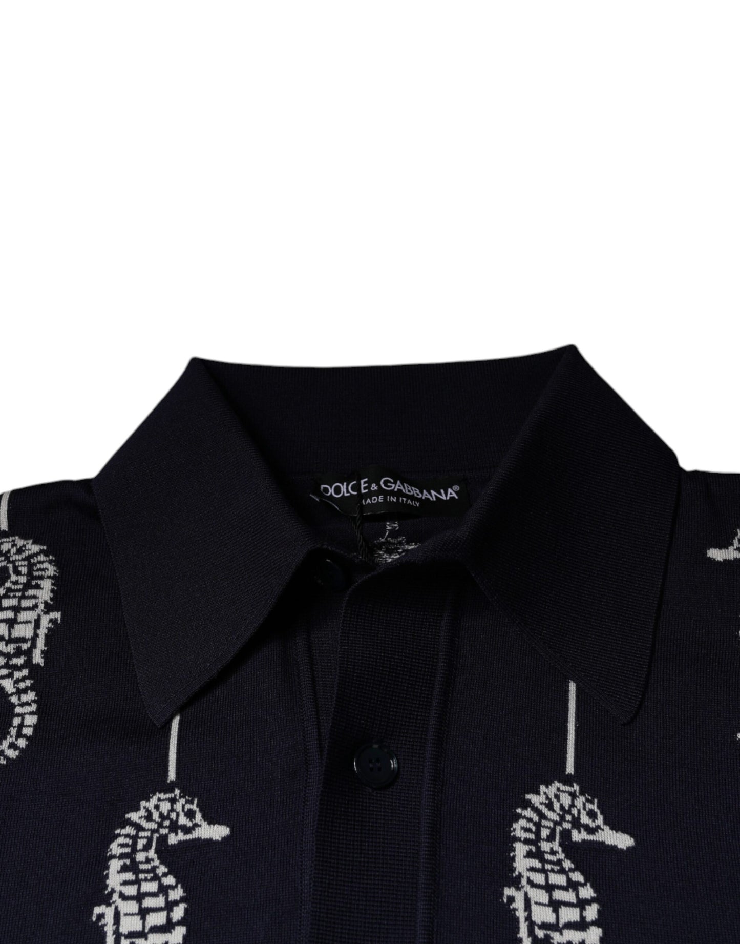 Dolce & Gabbana Dark Blue Sea Horse Collared Polo T-shirt IT46 / S