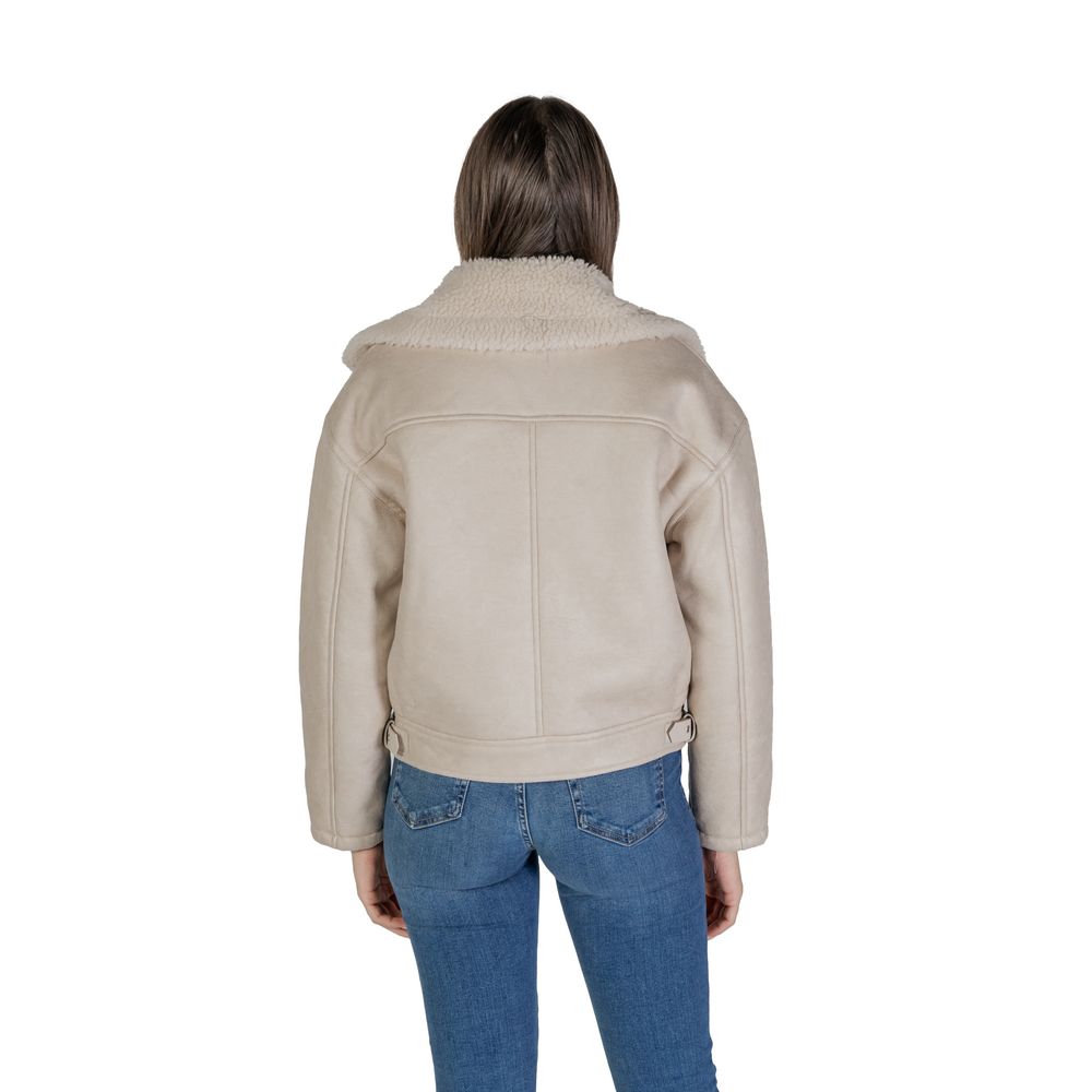 Vila Clothes Beige Synthetic Leather Jackets & Coat