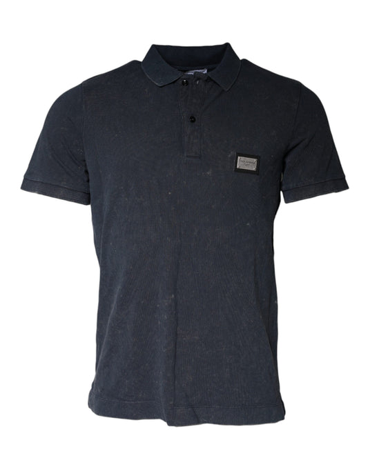 Dolce & Gabbana Dark Blue Logo Button Collared Polo T-shirt IT48 / M