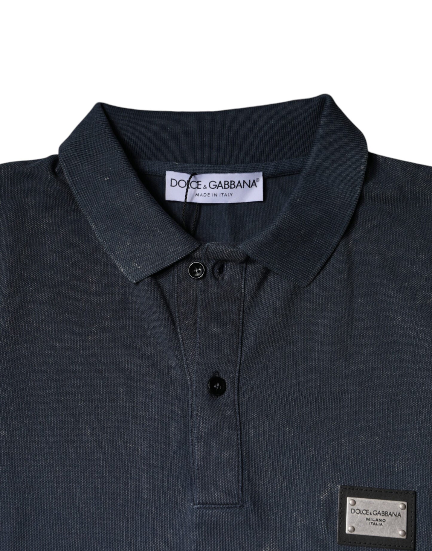 Dolce & Gabbana Dark Blue Logo Button Collared Polo T-shirt IT48 / M