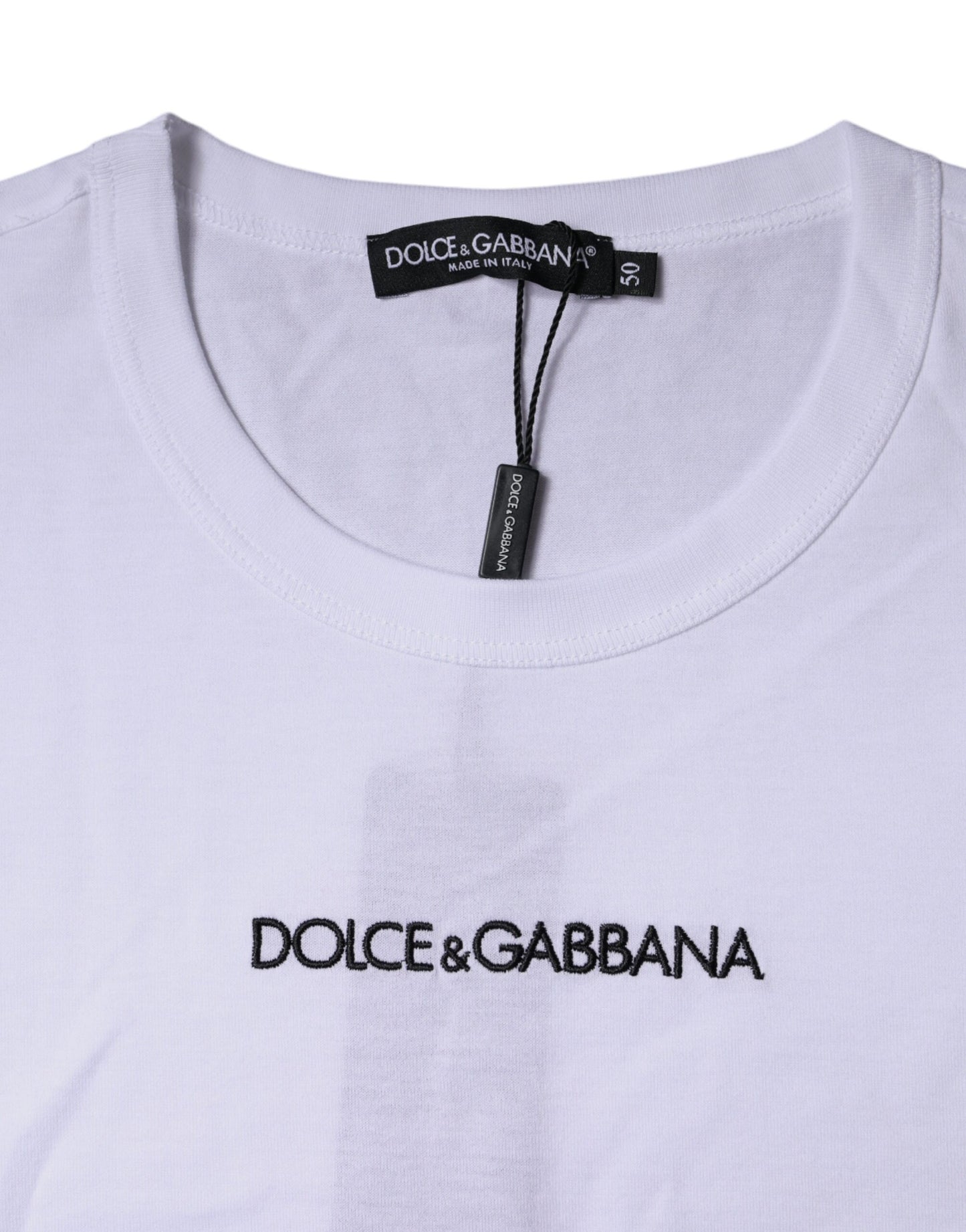 Dolce & Gabbana White Logo Print Cotton Crew Neck T-shirt IT50 / L