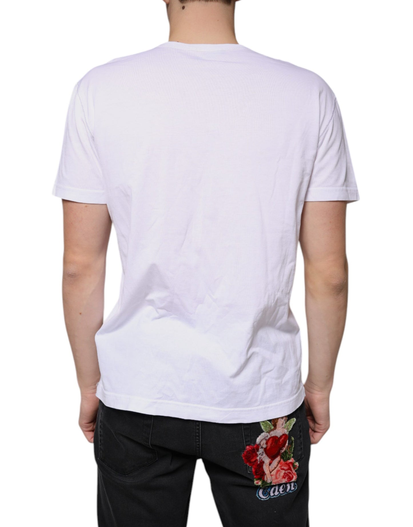 Dolce & Gabbana White Logo Cotton V-neck Short Sleeve T-shirt IT50 / L